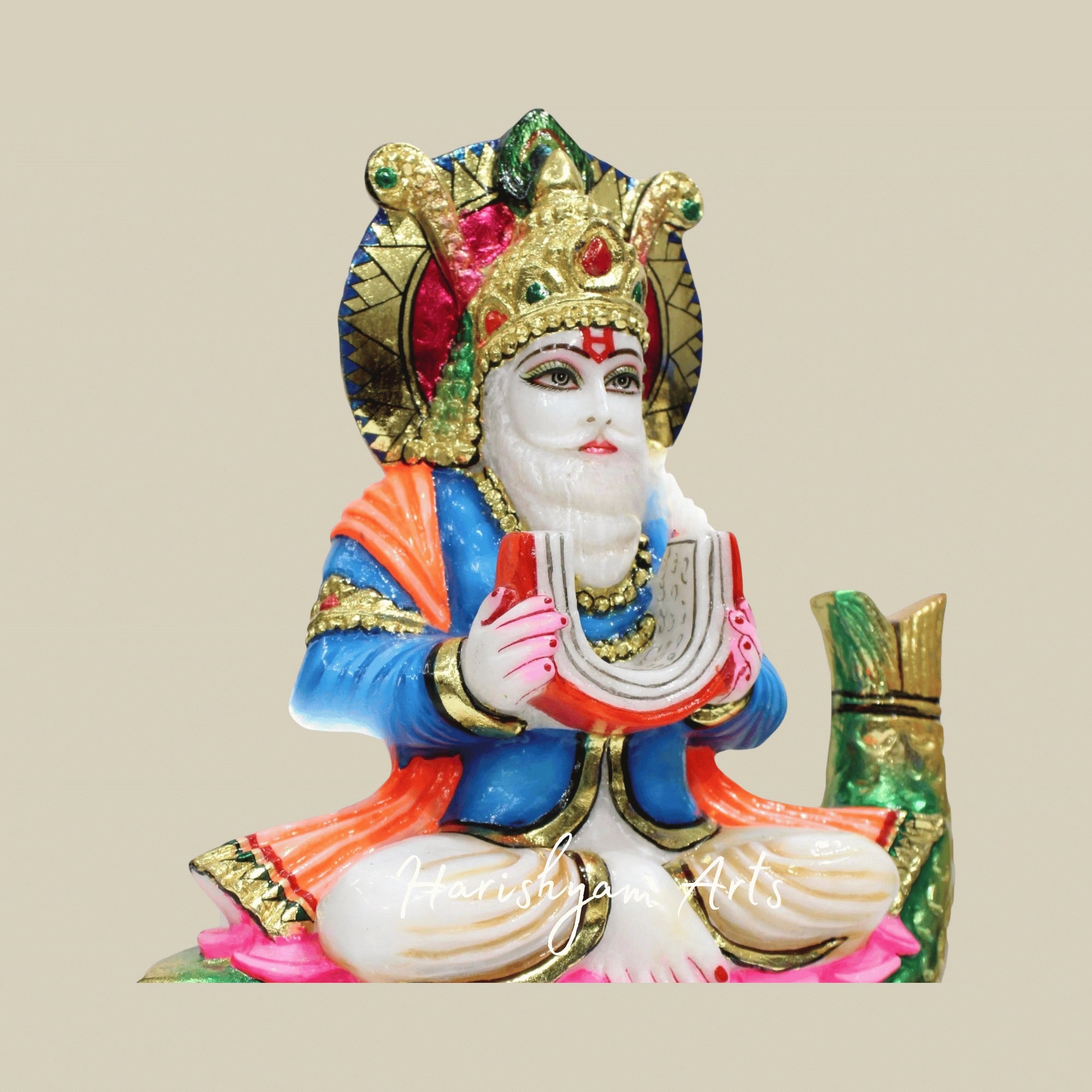 12" Bhagwan Jhulelal Ji Murti In White Marble For Temples And Sacred Spaces