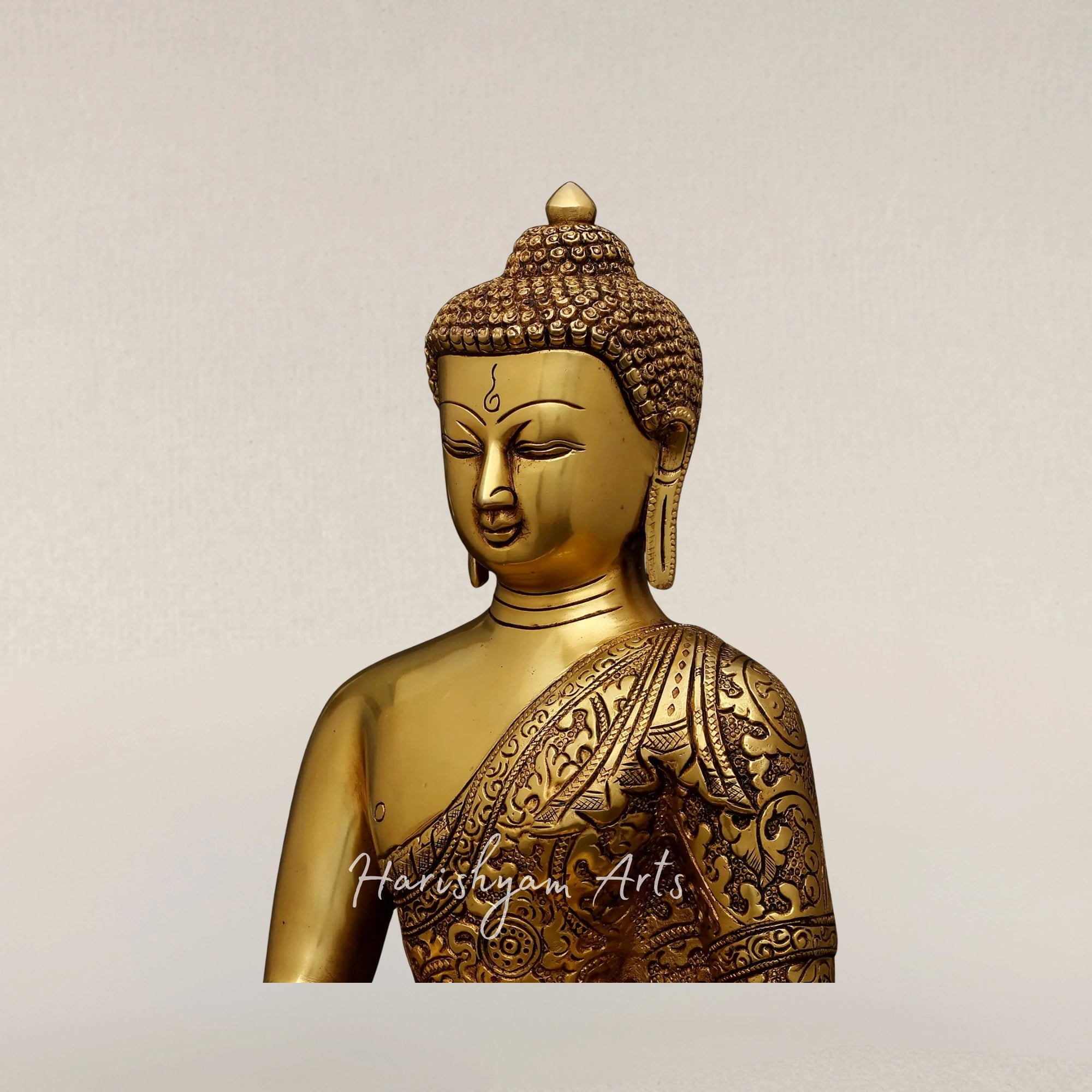 12" Brass Lord Buddha Statue in Bhumisparsha Mudra for Home and Temple Decor