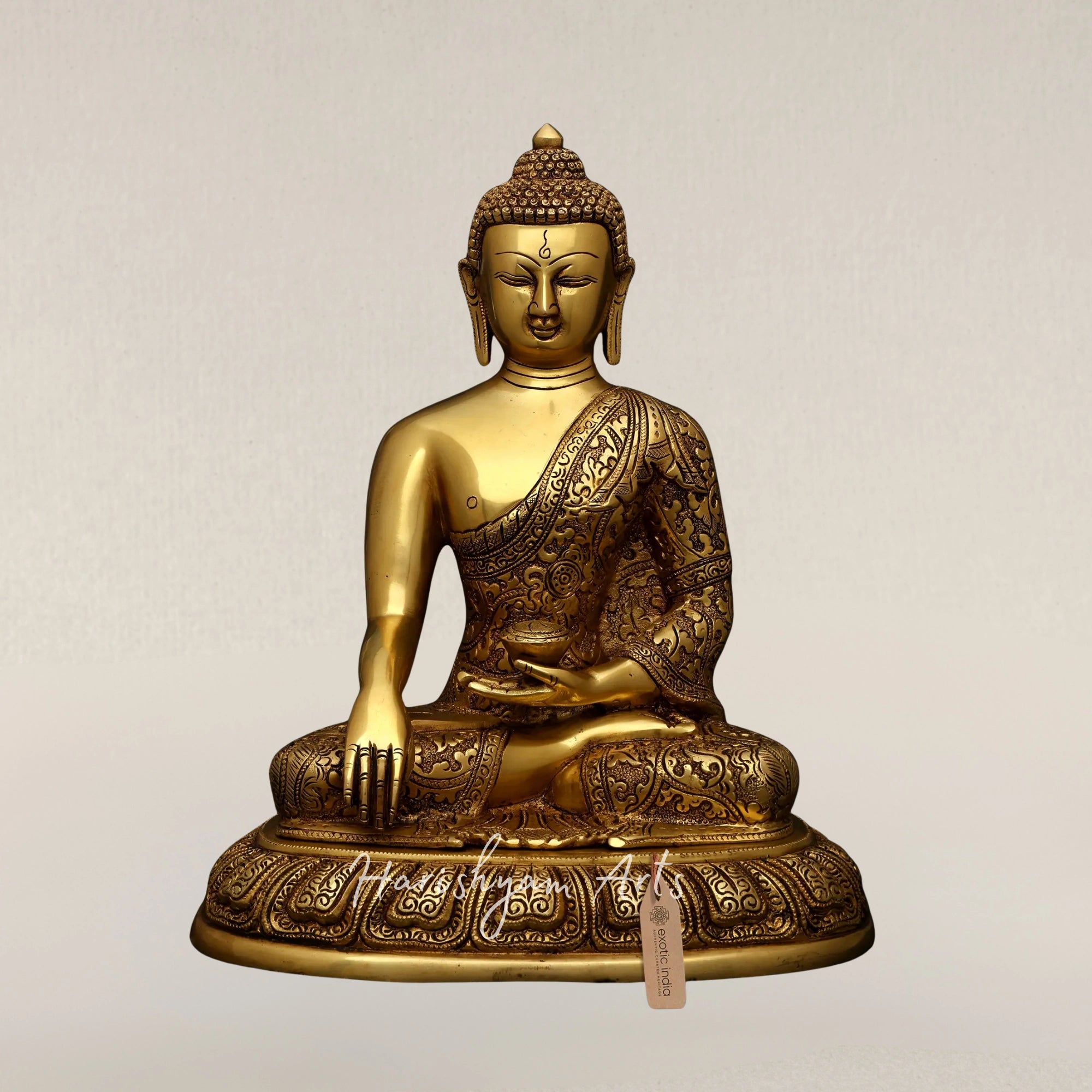 12" Brass Lord Buddha Statue in Bhumisparsha Mudra for Home and Temple Decor