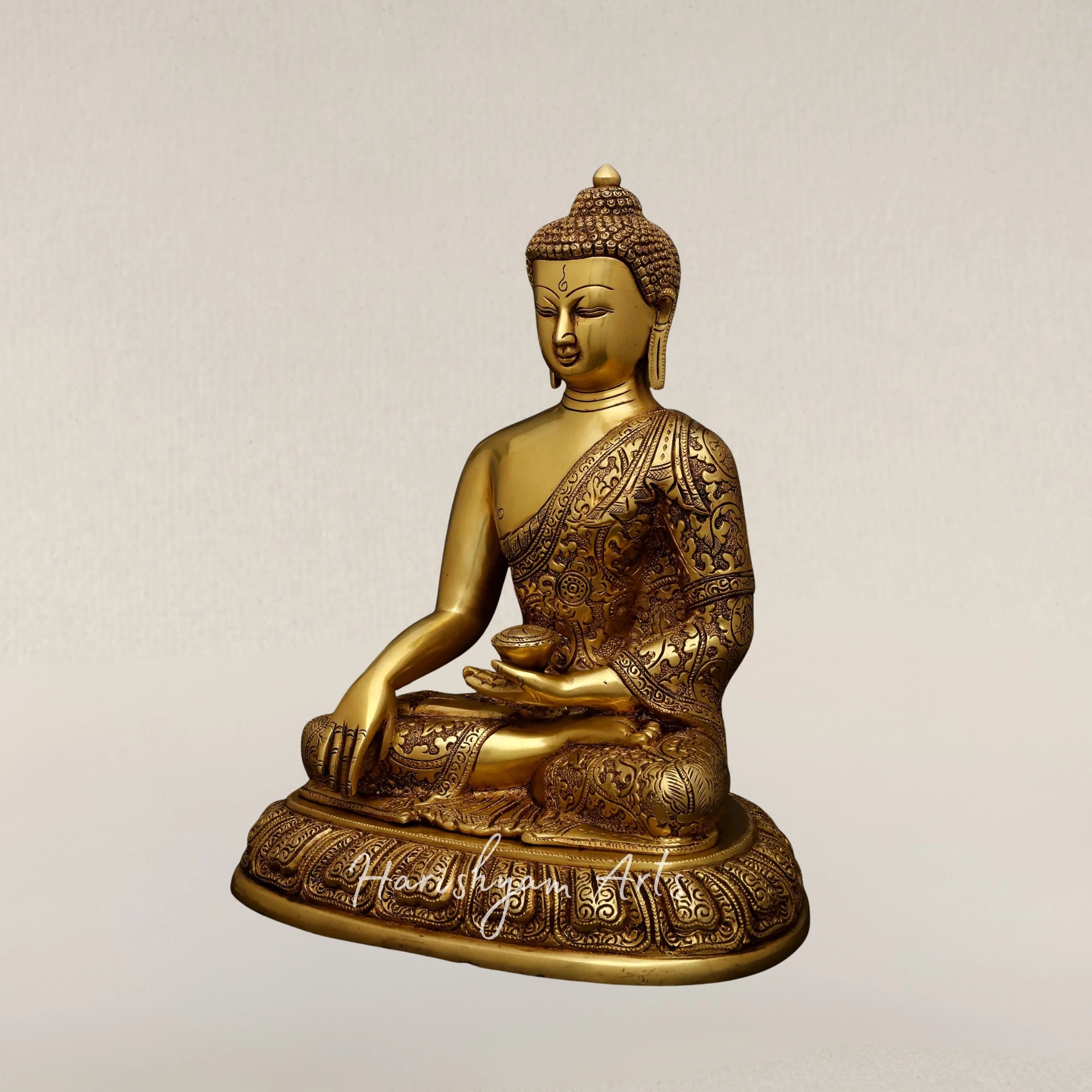 12" Brass Lord Buddha Statue in Bhumisparsha Mudra for Home and Temple Decor