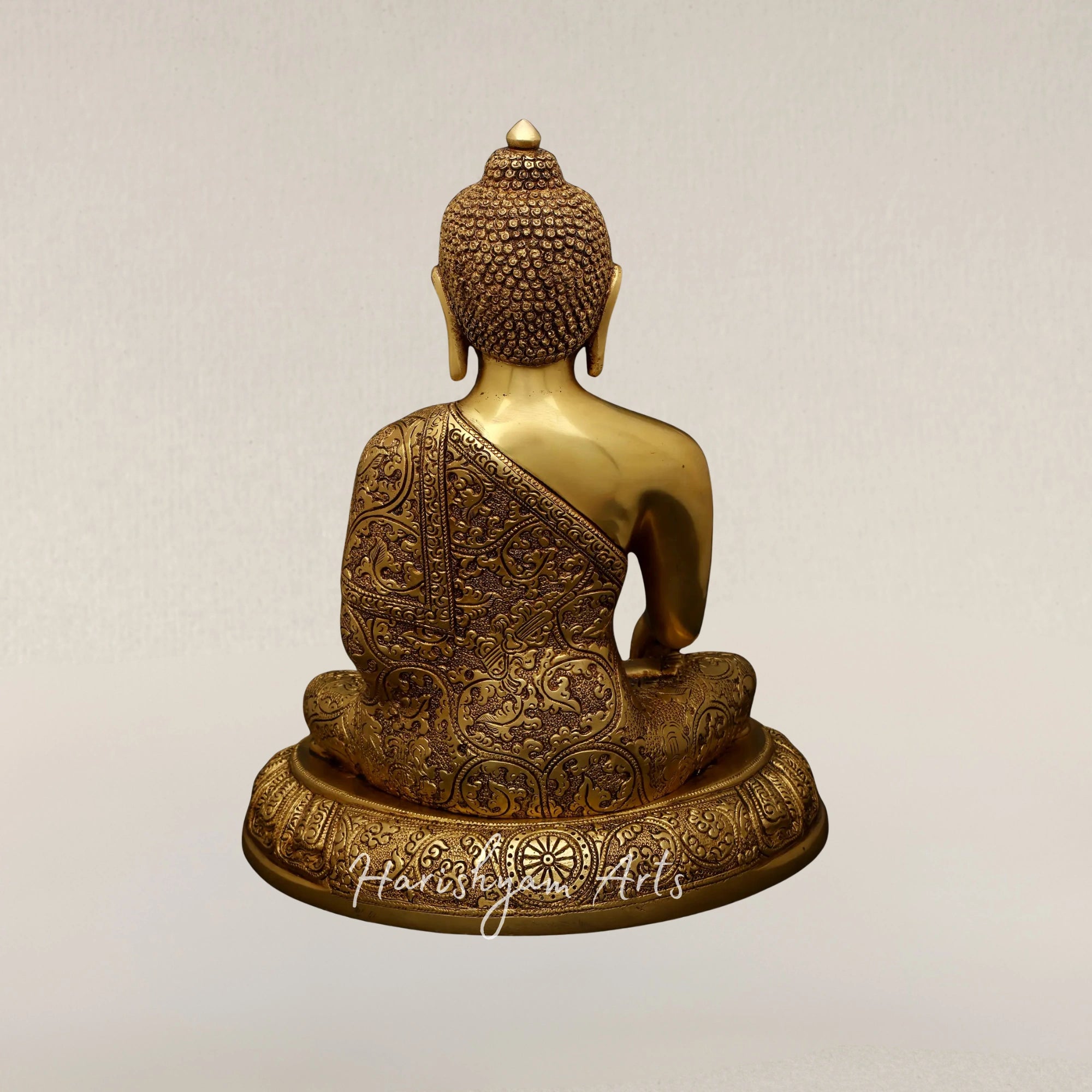 12" Brass Lord Buddha Statue in Bhumisparsha Mudra for Home and Temple Decor