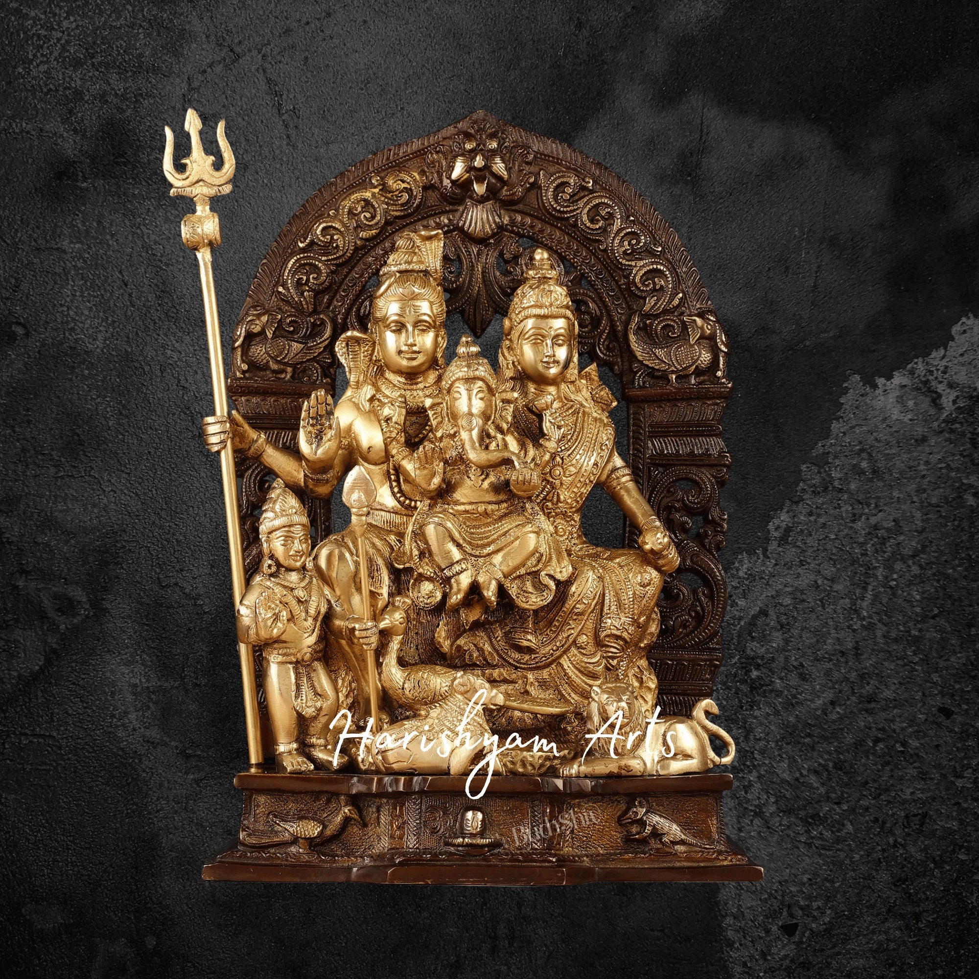 12" Brass Shiv Parivar Statue in Dual Tone Finish