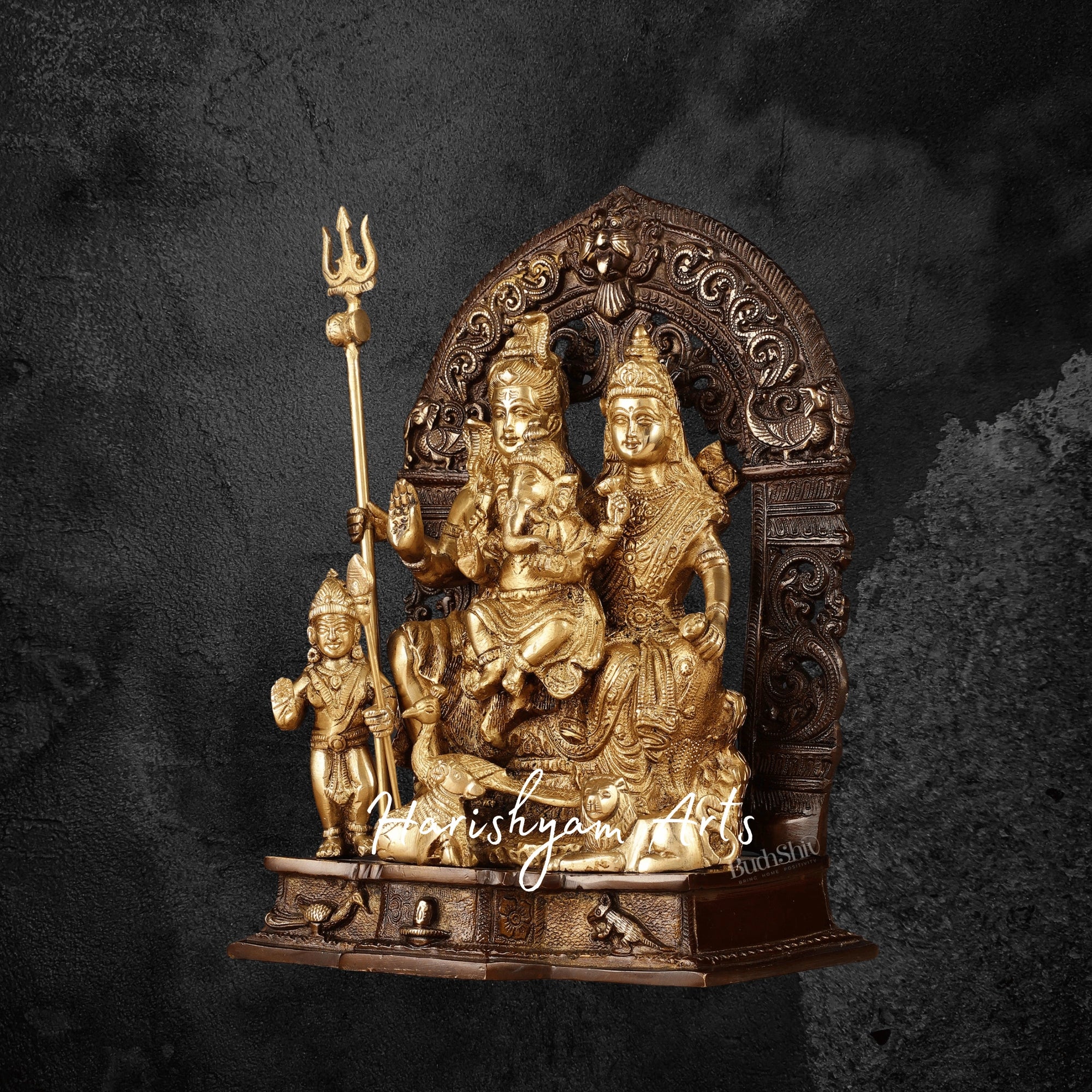 12" Brass Shiv Parivar Statue in Dual Tone Finish