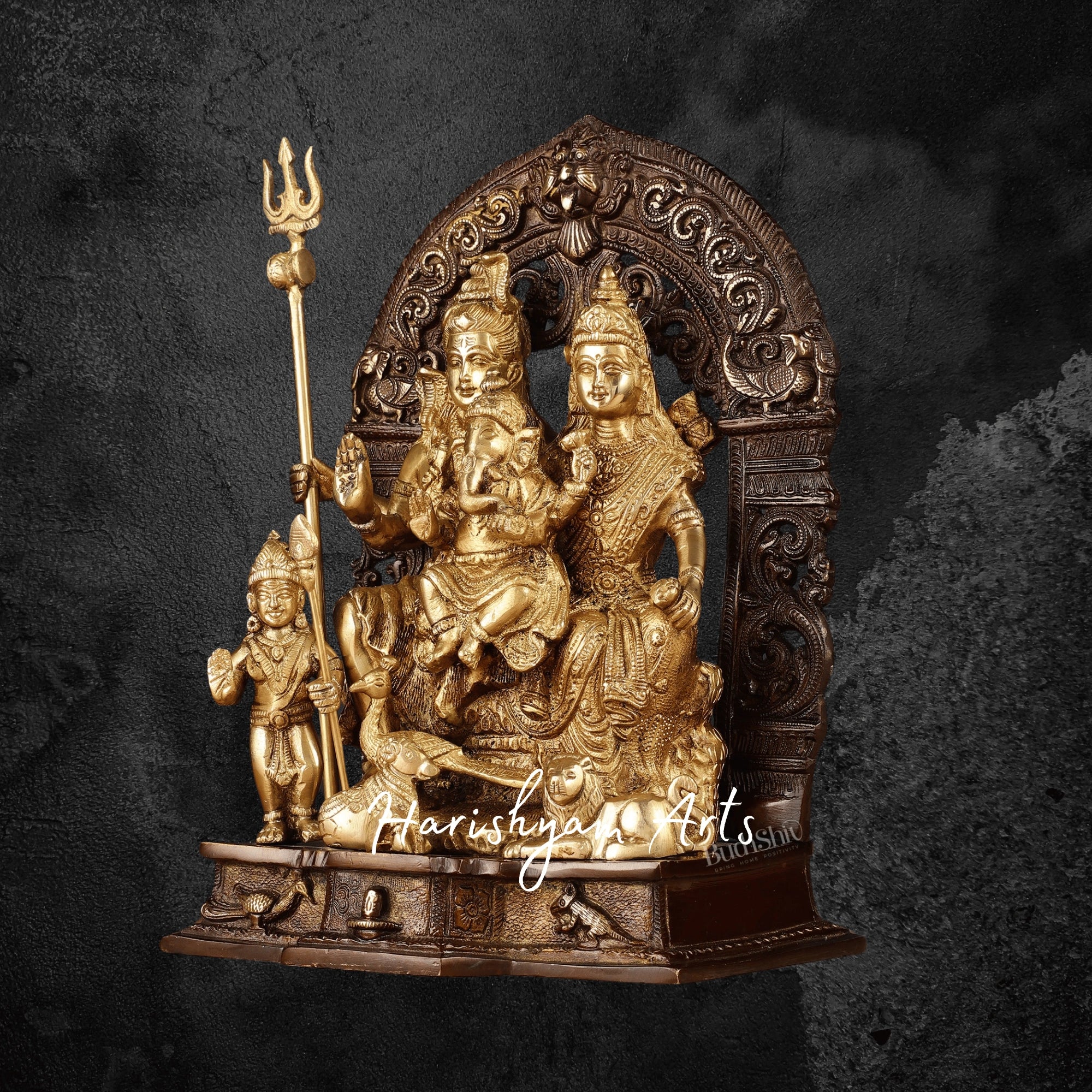 12" Brass Shiv Parivar Statue in Dual Tone Finish