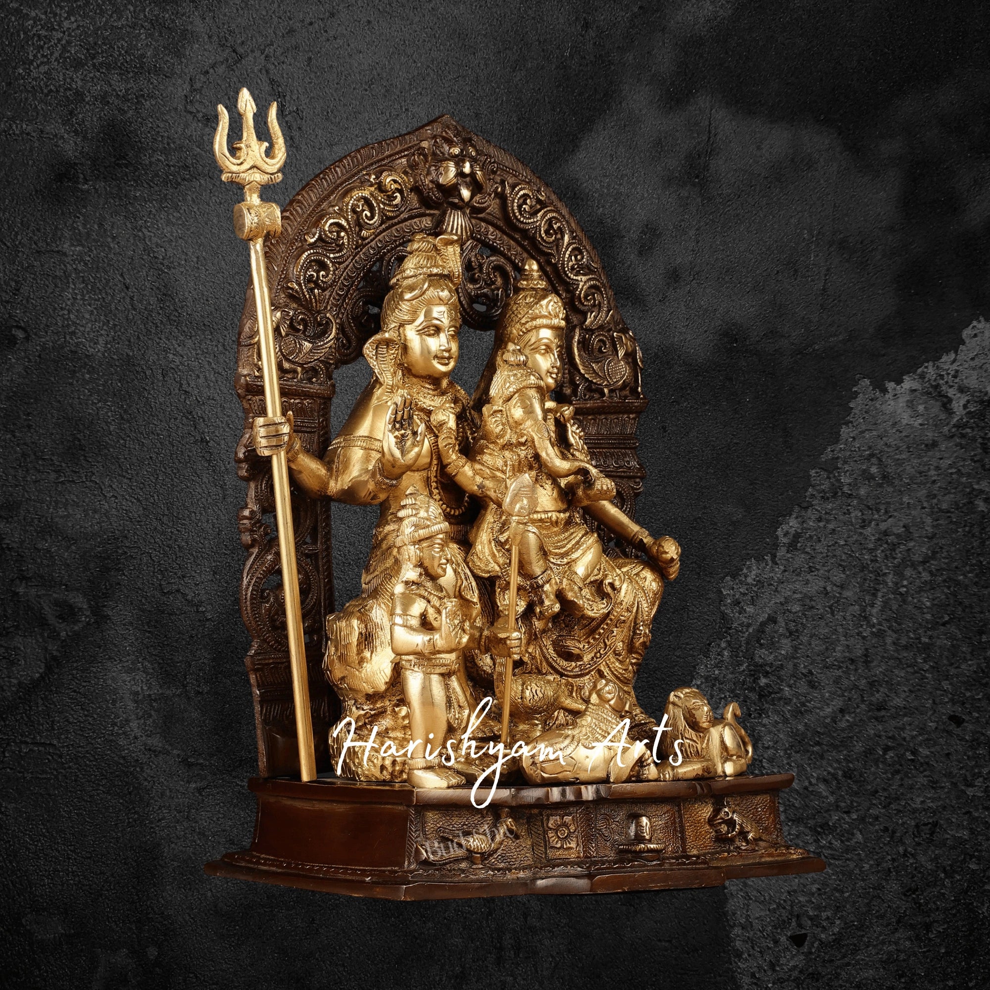 12" Brass Shiv Parivar Statue in Dual Tone Finish