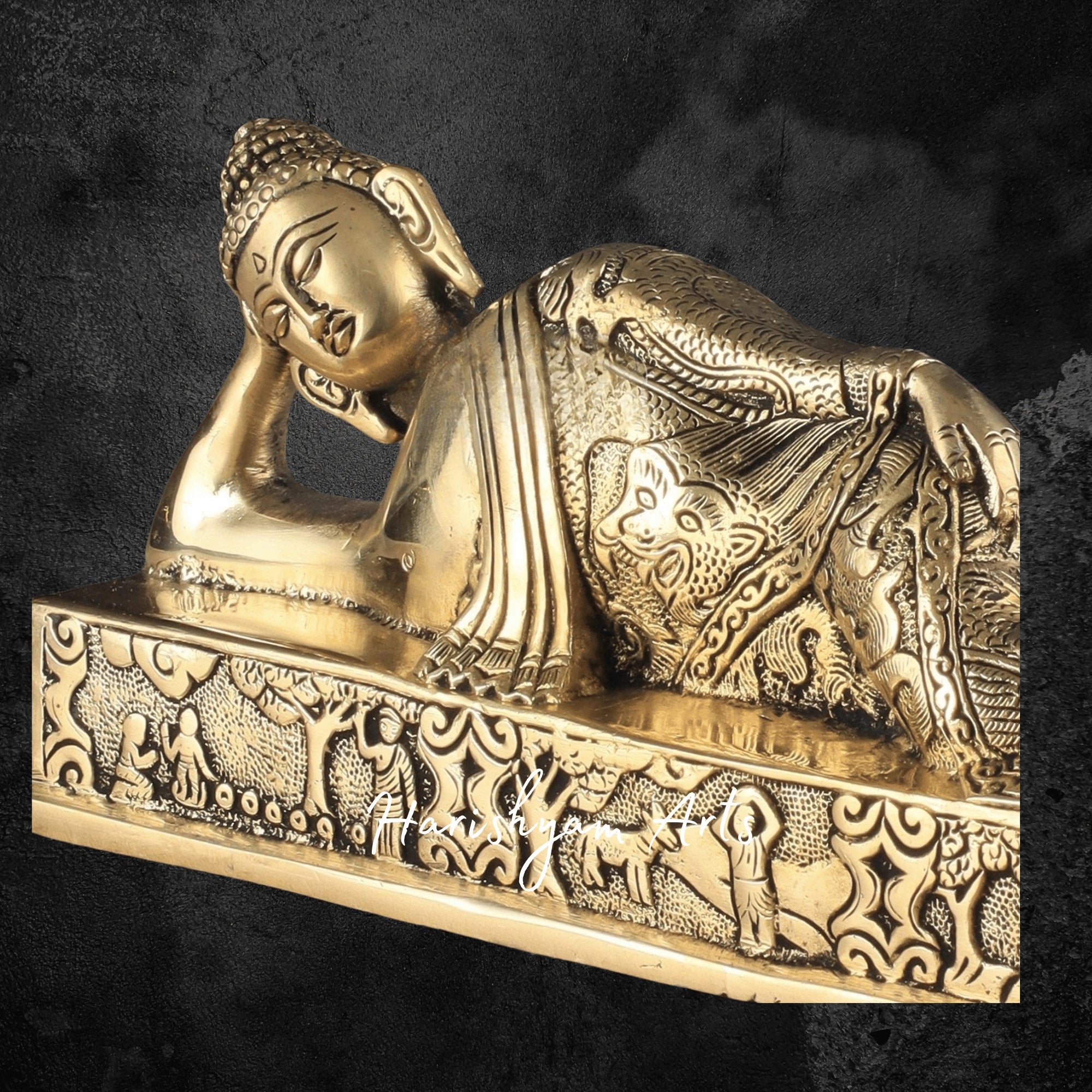 12" Buddha Head Brass Statue with Exquisite Detailing and Antique Finish