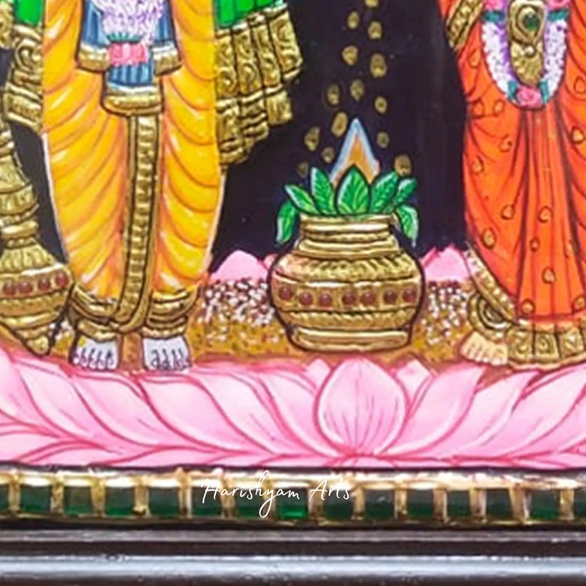 12" Chaturbhuj Vishnu and Lakshmi Tanjore Painting with Gold Foil Work