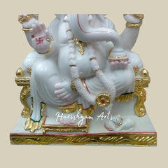12" Chaturbhuja Ganesha Statue In White Marble