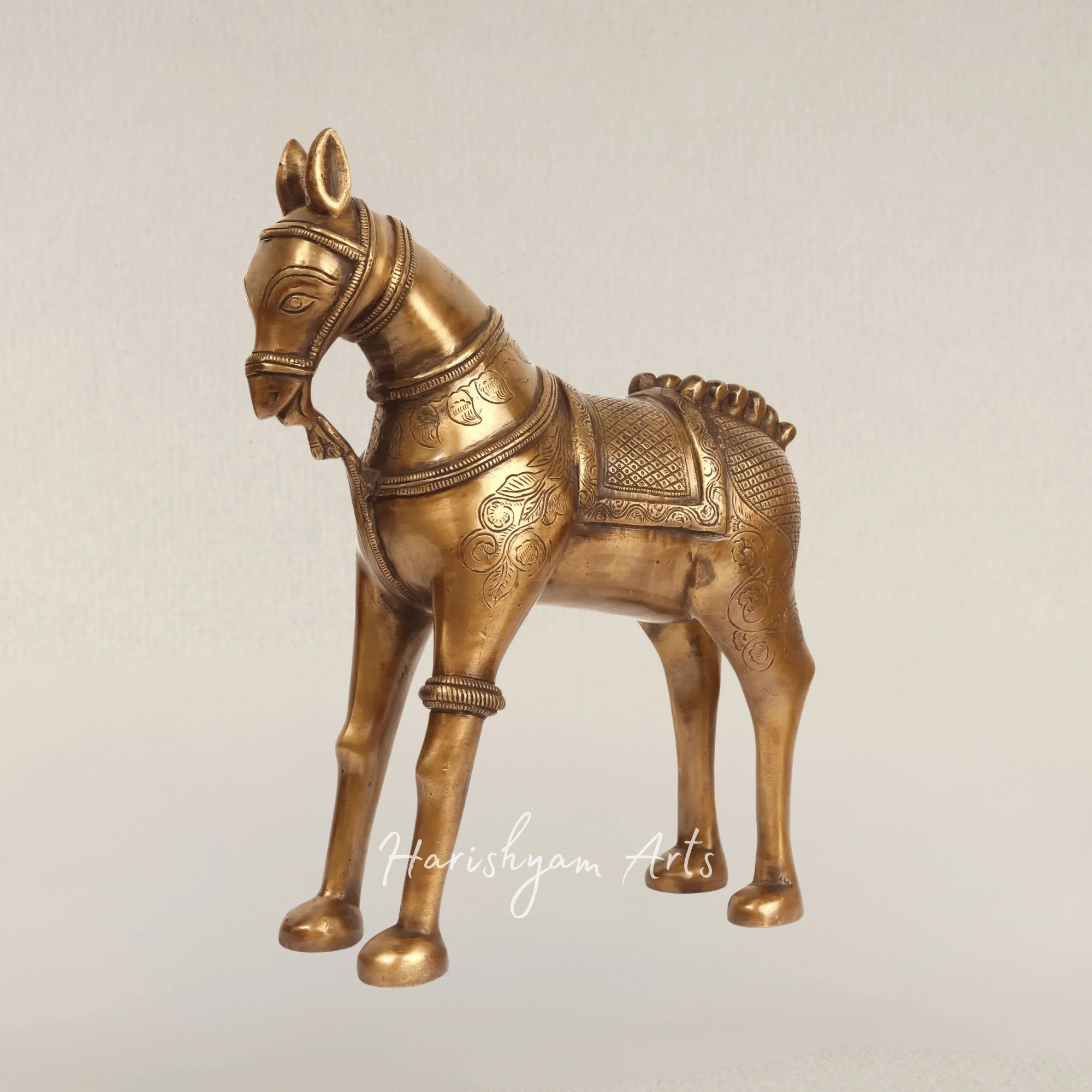 12" Decorative Brass Horse Statue for Classic Home Styling