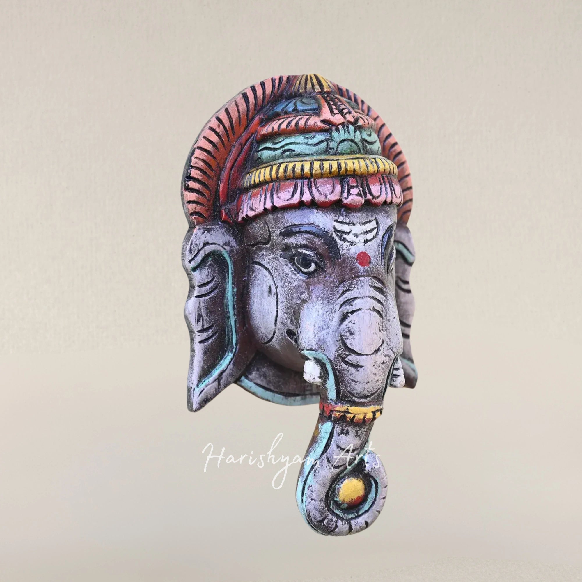 12" Decorative Wooden Ganesha Murti Face Mask for Home Blessings