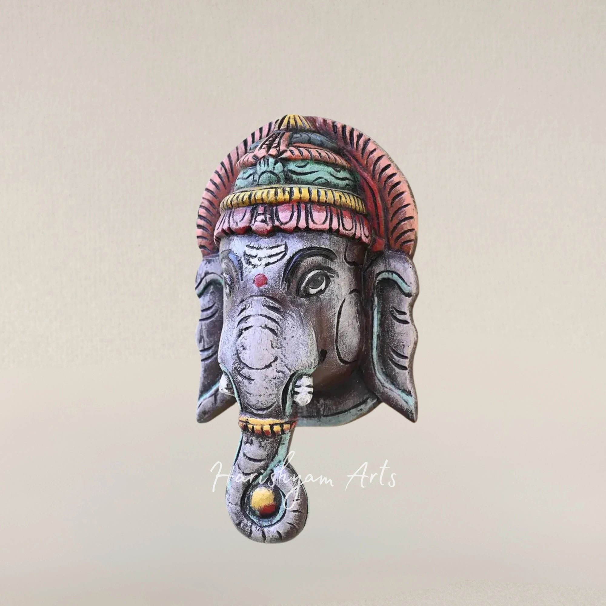 12" Decorative Wooden Ganesha Murti Face Mask for Home Blessings