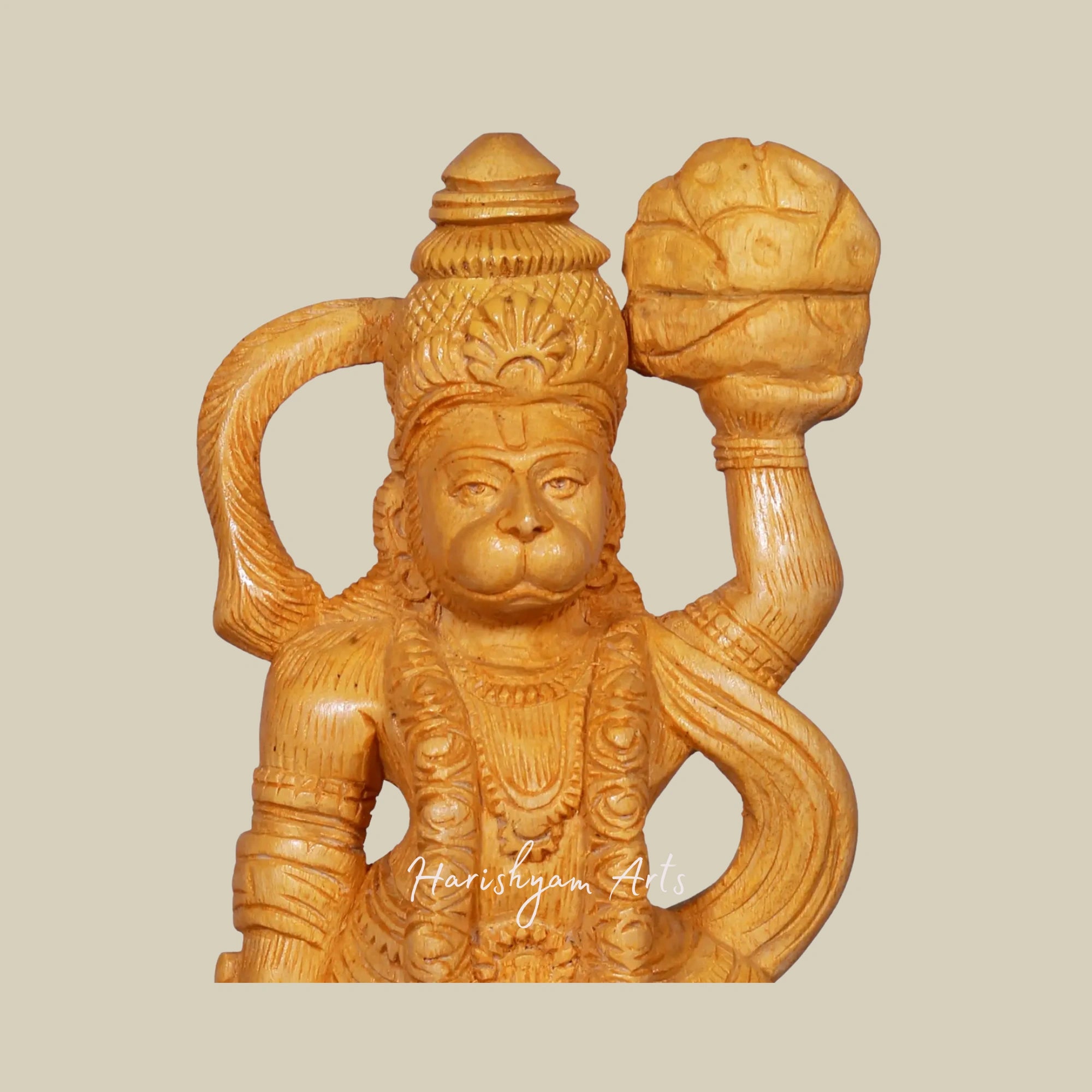 12" Decorative Wooden Hanuman Statue with Dronagiri Parvat1