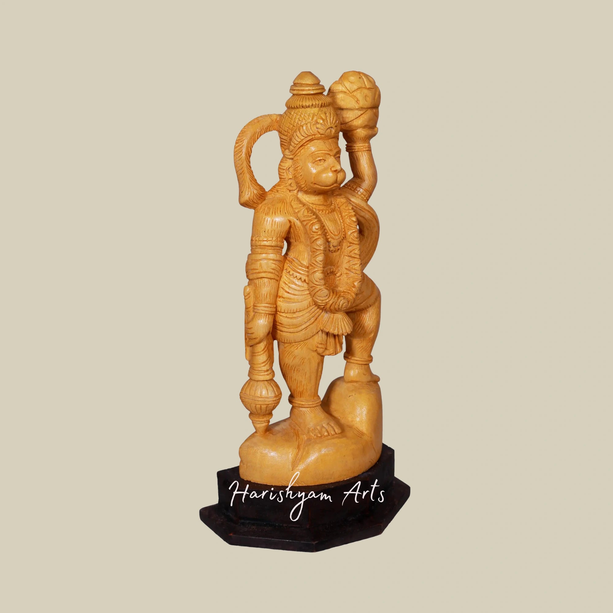 12" Decorative Wooden Hanuman Statue with Dronagiri Parvat4