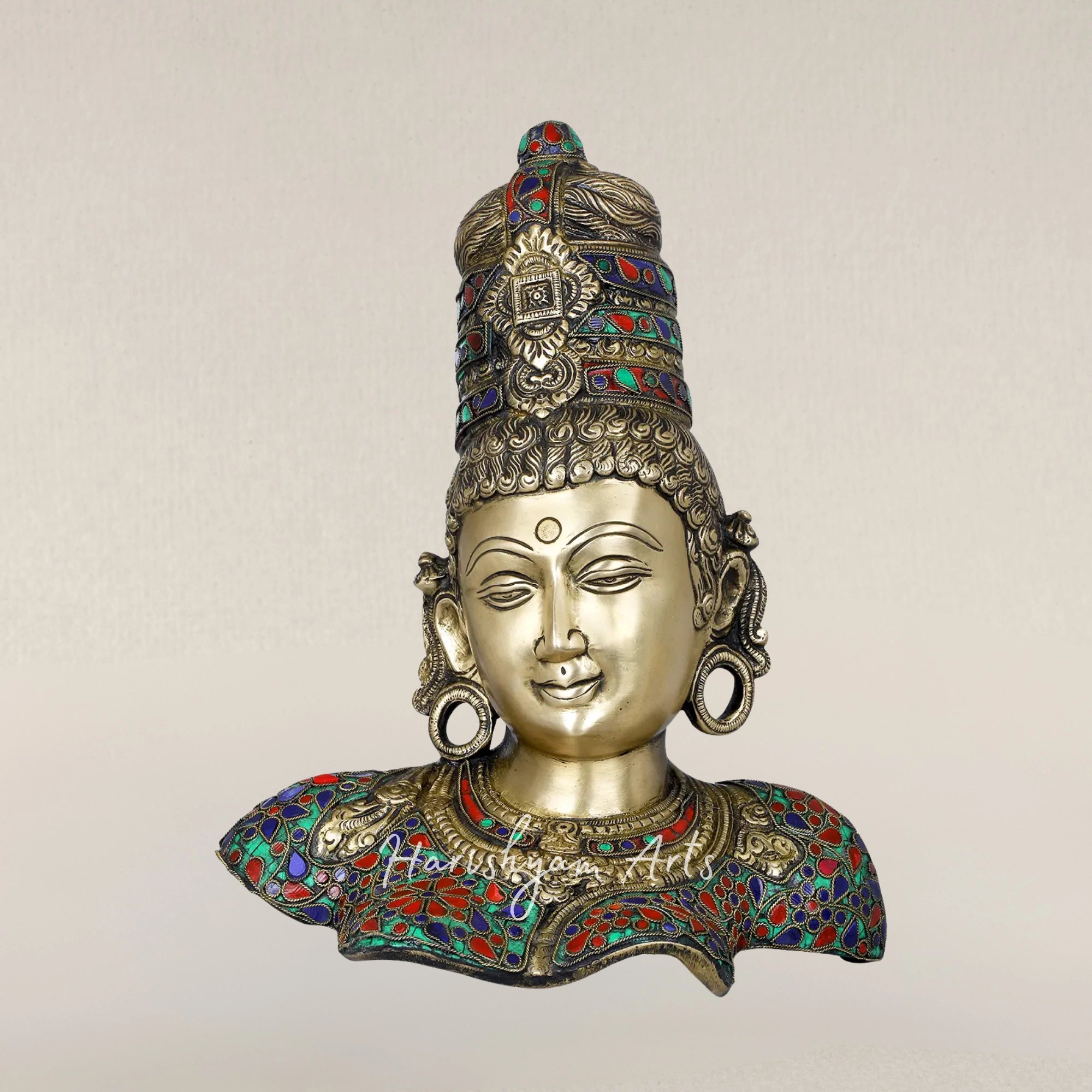 12" Devi Parvati Brass Bust Handcrafted Sacred Sculpture