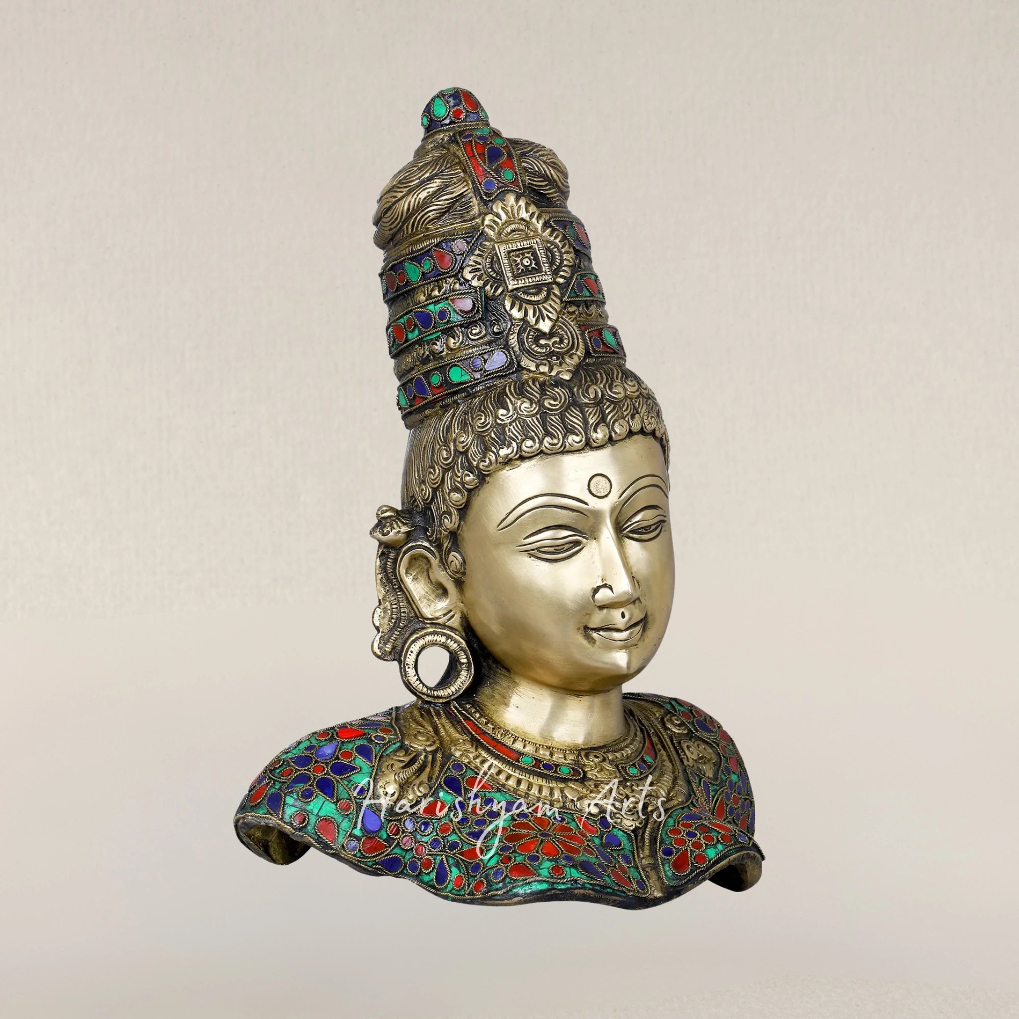 12" Devi Parvati Brass Bust Handcrafted Sacred Sculpture