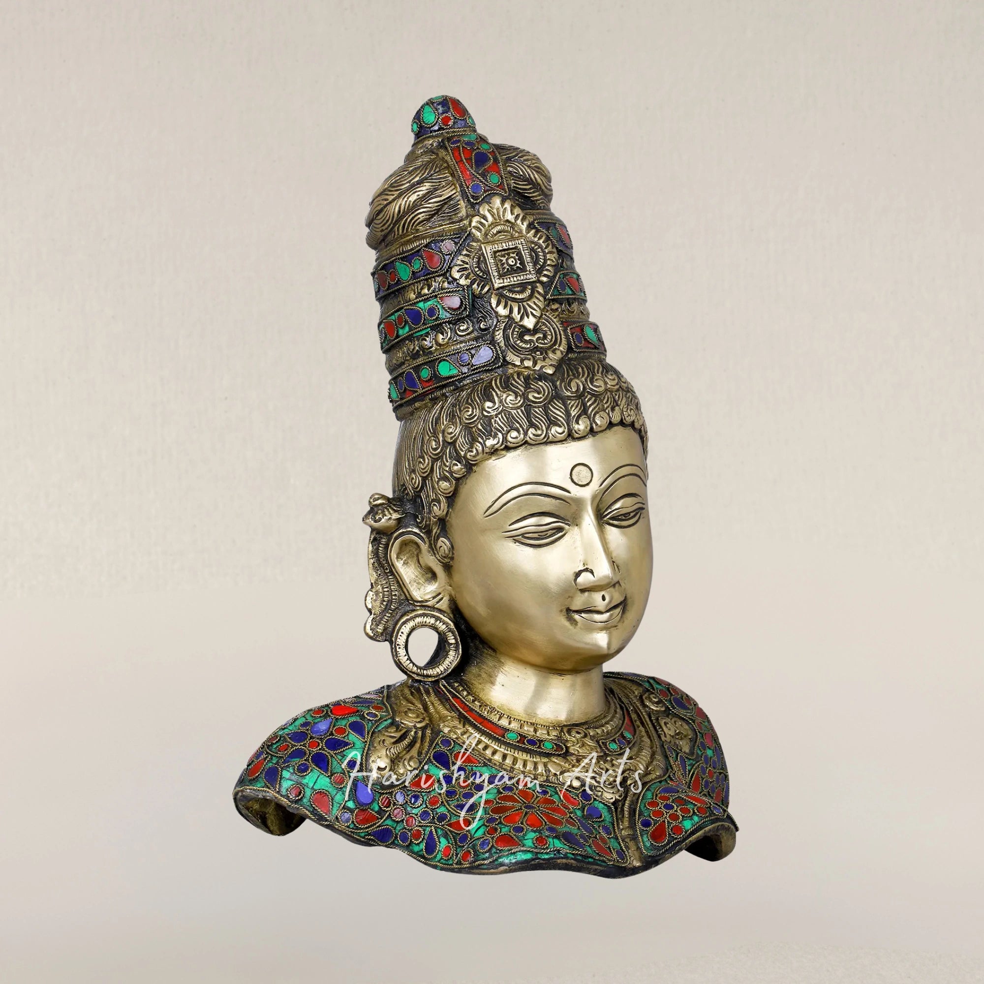 12" Devi Parvati Brass Bust Handcrafted Sacred Sculpture