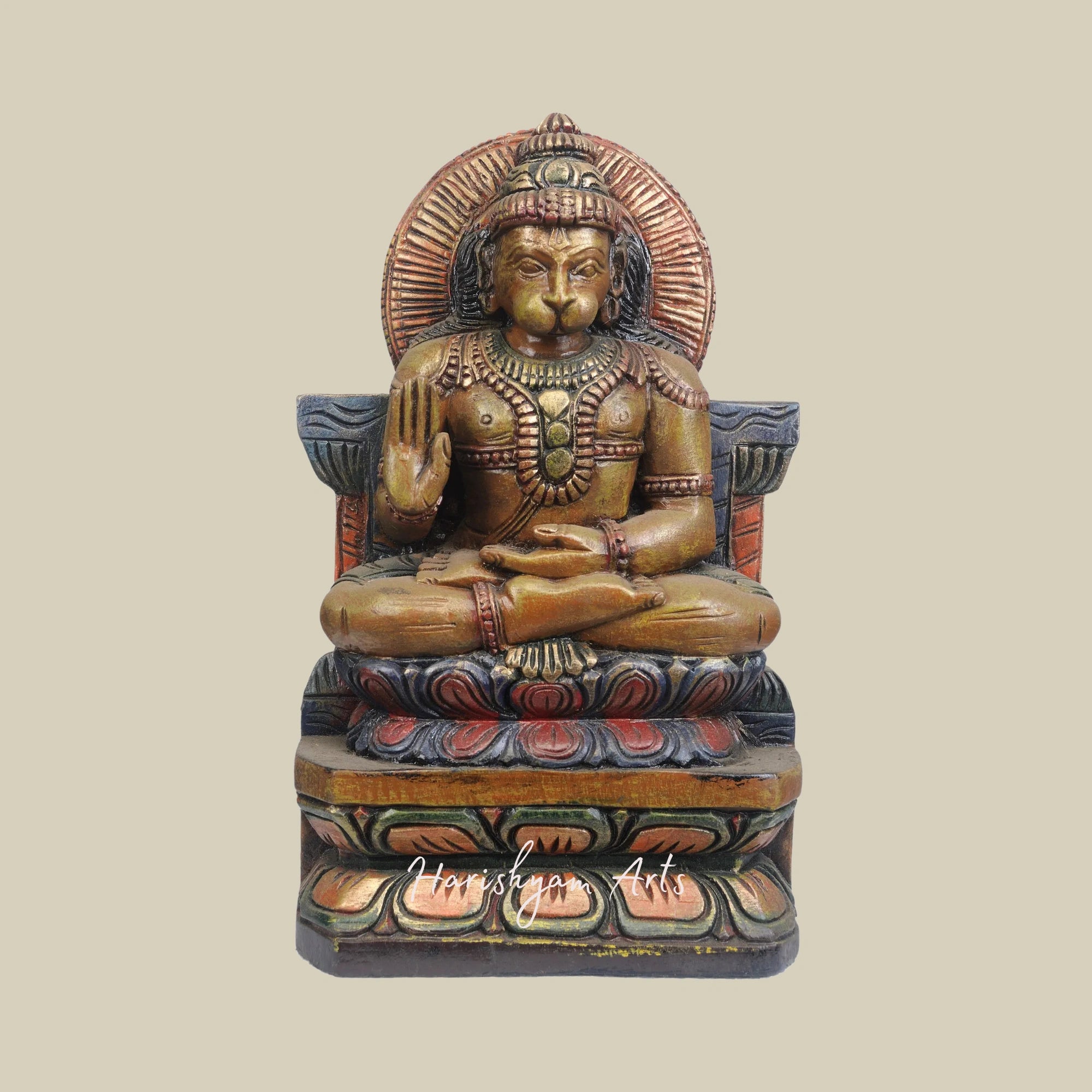 12" Divine Lord Hanuman Wooden Sculpture