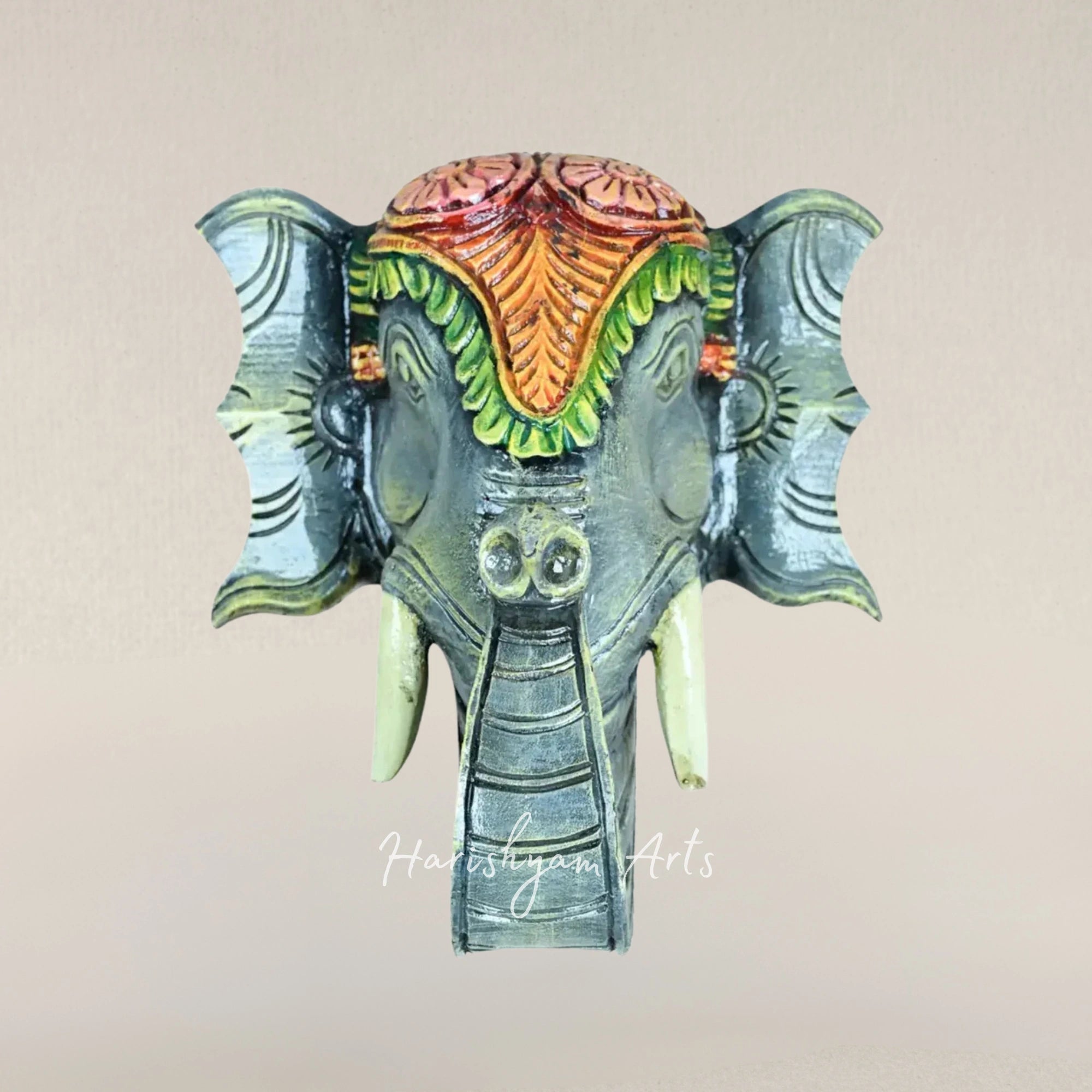 12" Elephant Spirit Twin Wooden Mask Set for Home Decor