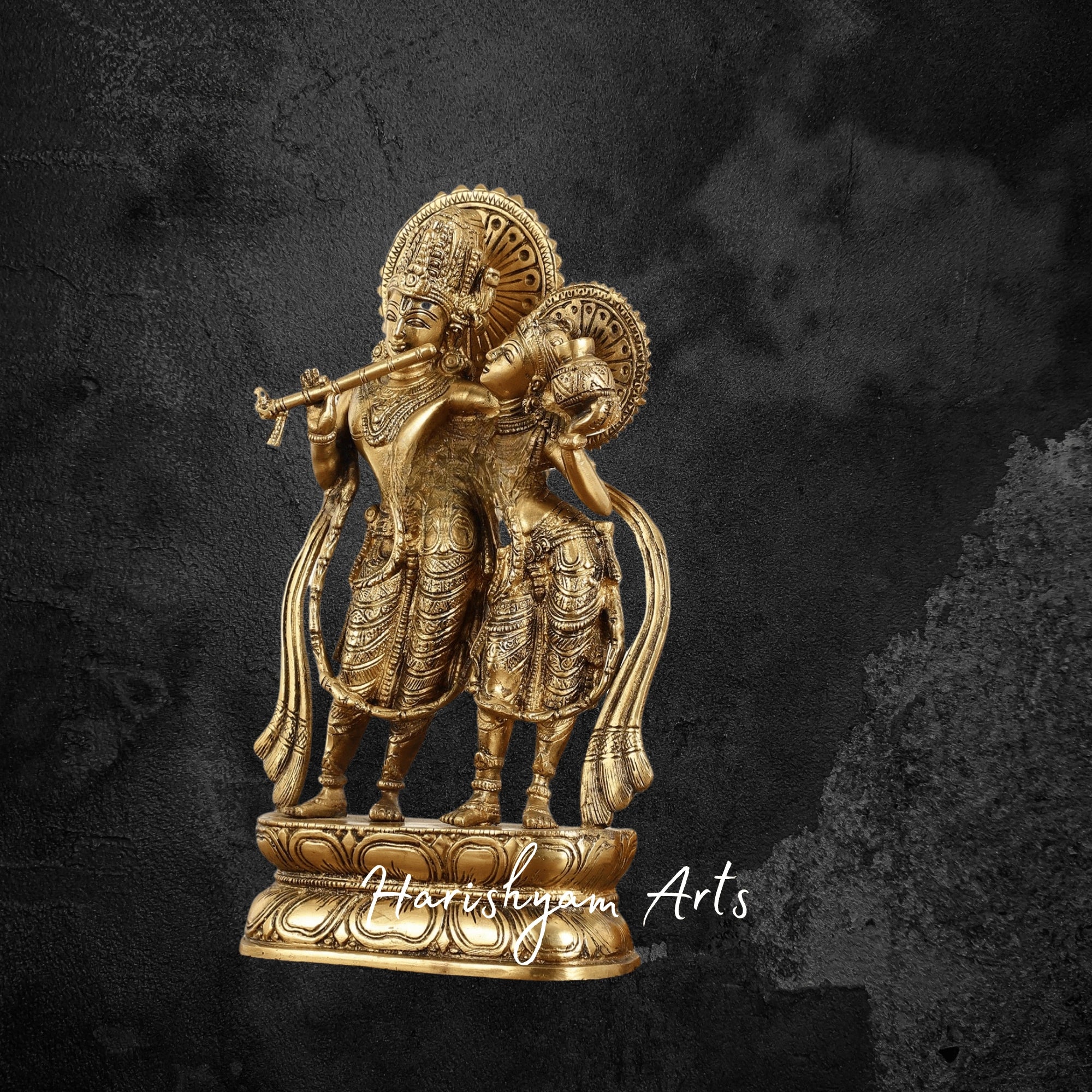 12" Exquisite Brass Radha Krishna Murti in Antique Finish