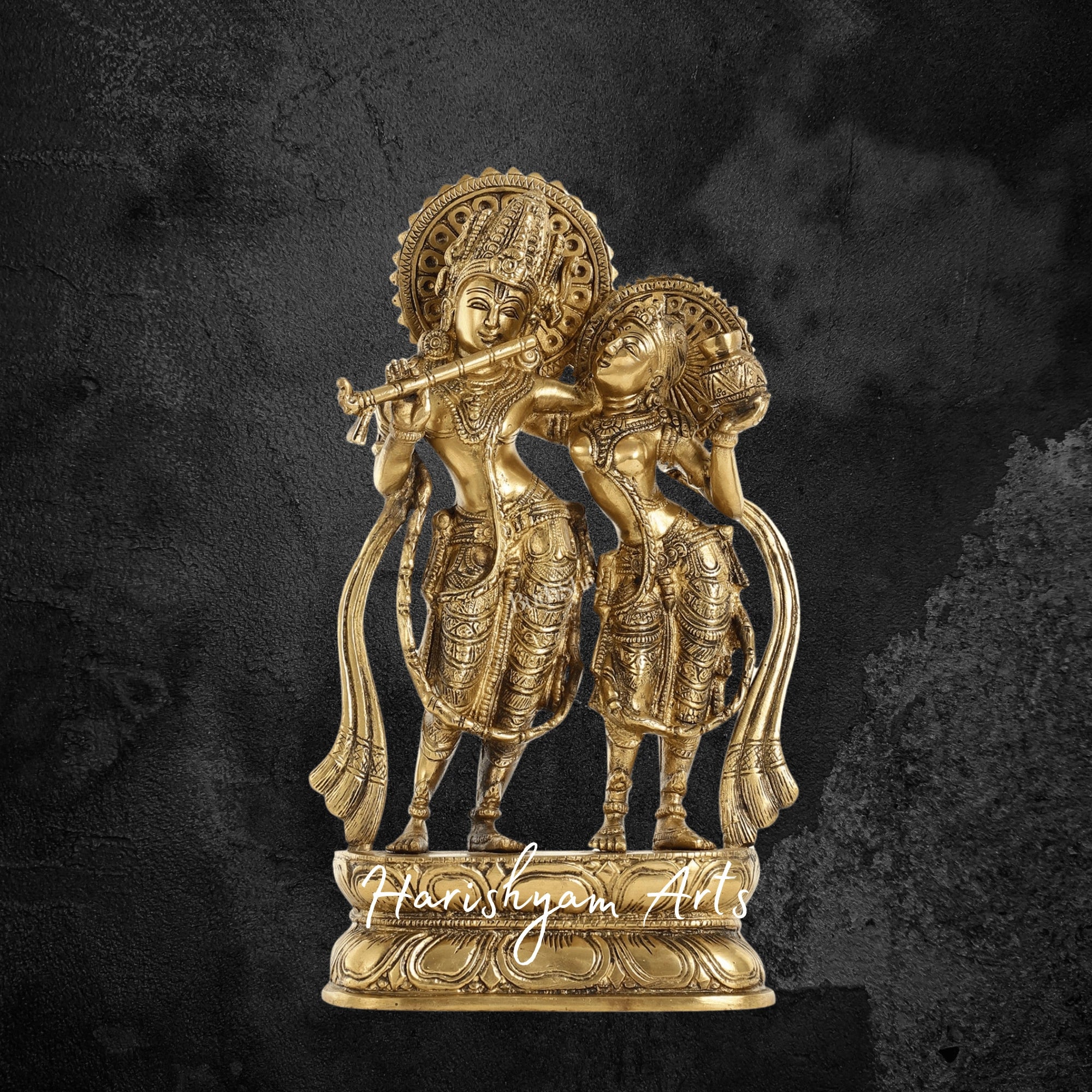 12" Exquisite Brass Radha Krishna Murti in Antique Finish