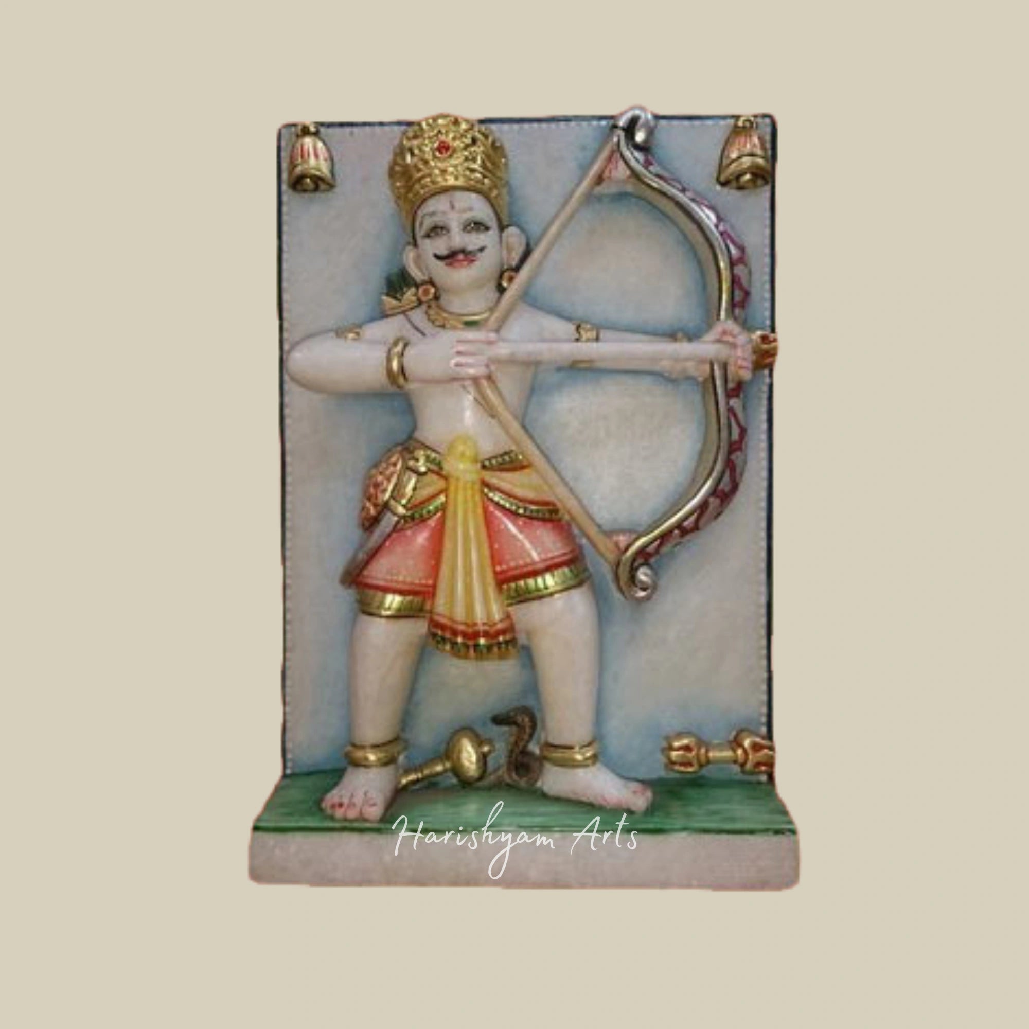 12" Ghantakarna Mahavir Marble Moorti with Intricate Workmanship