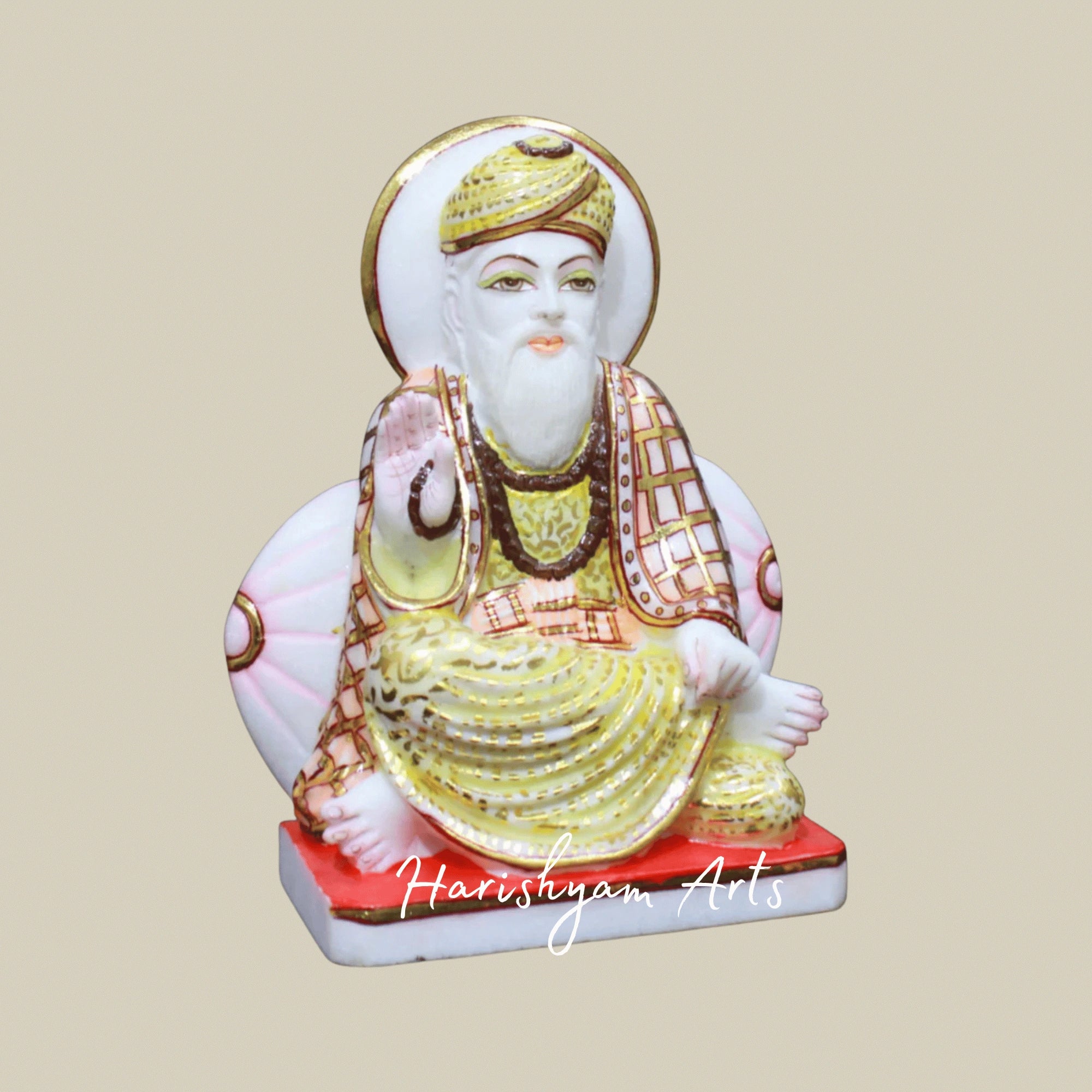 9" Traditional Marble Statue of Guru Nanak Ji for Home Altar & Gurudwara