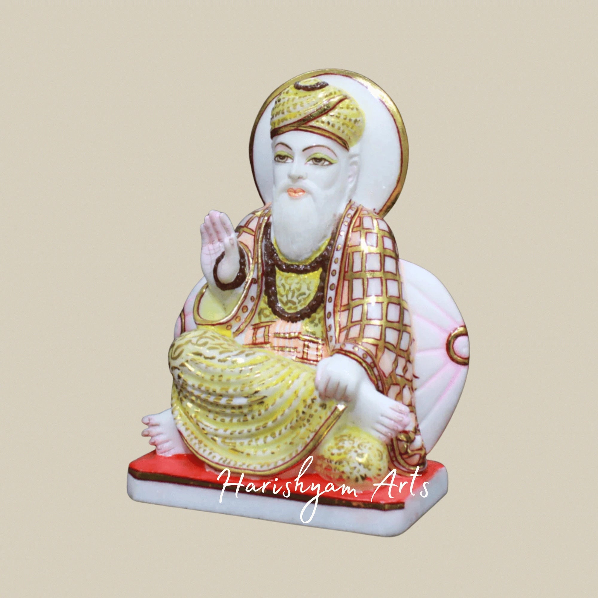 9" Traditional Marble Statue of Guru Nanak Ji for Home Altar & Gurudwara