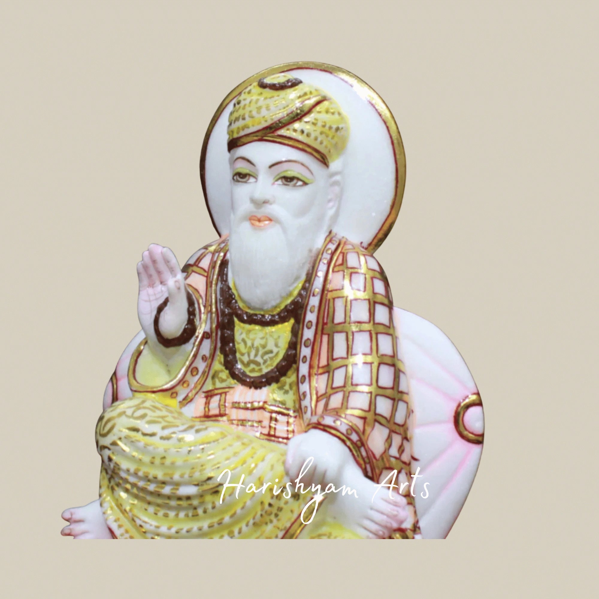 9" Traditional Marble Statue of Guru Nanak Ji for Home Altar & Gurudwara