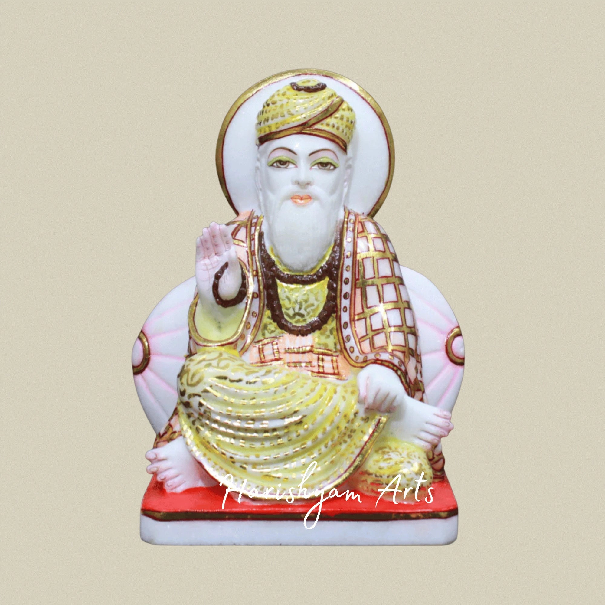 9" Traditional Marble Statue of Guru Nanak Ji for Home Altar & Gurudwara