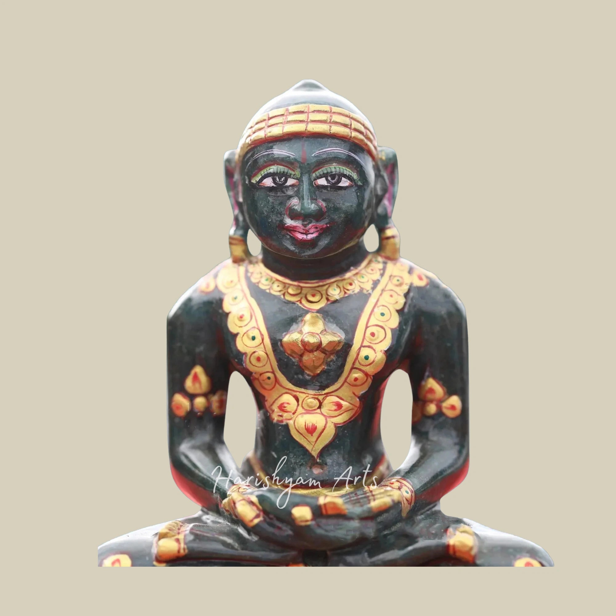 12" Handcrafted Black Marble Mahaveer Statue for Jain Devotees