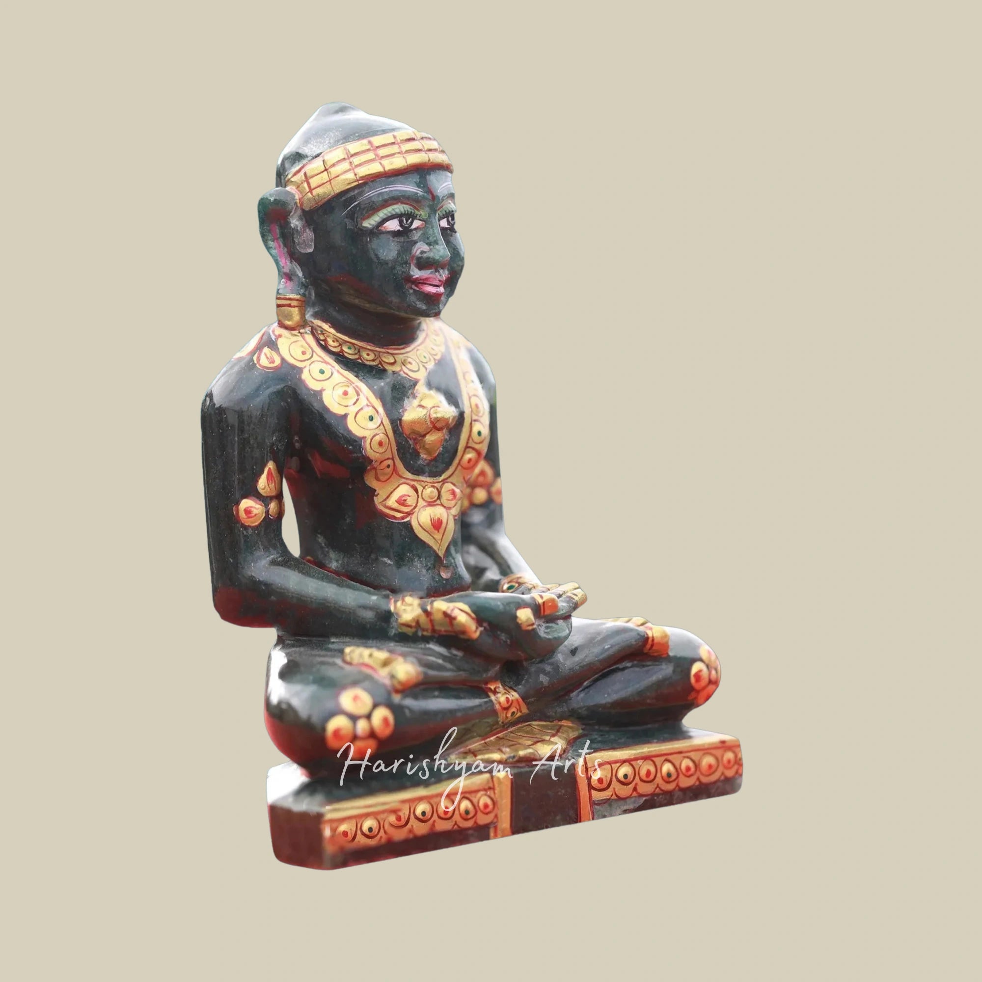 12" Handcrafted Black Marble Mahaveer Statue for Jain Devotees2