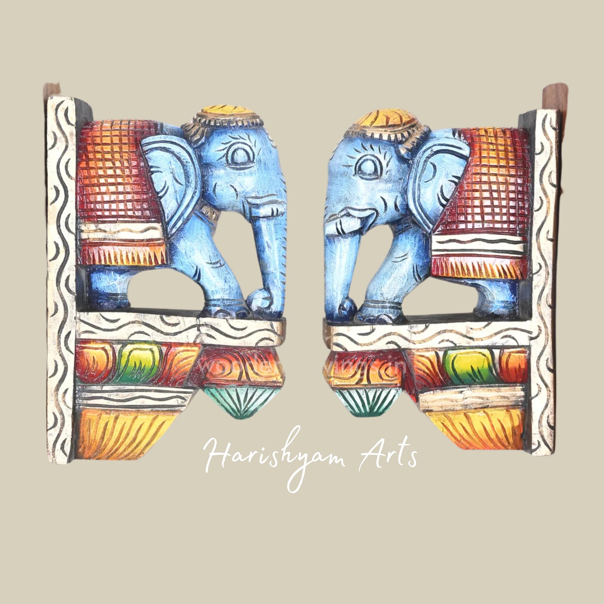 12" Handcrafted Blue Elephant Wooden Door Decor Brackets