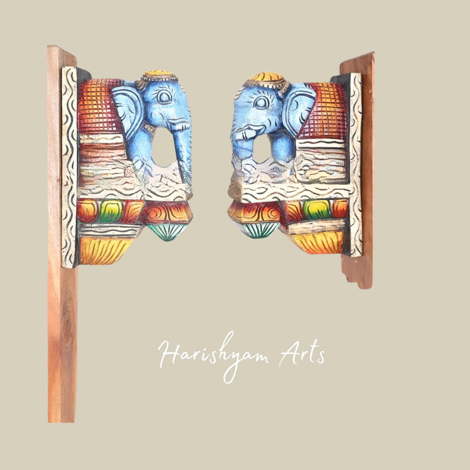 12" Handcrafted Blue Elephant Wooden Door Decor Brackets