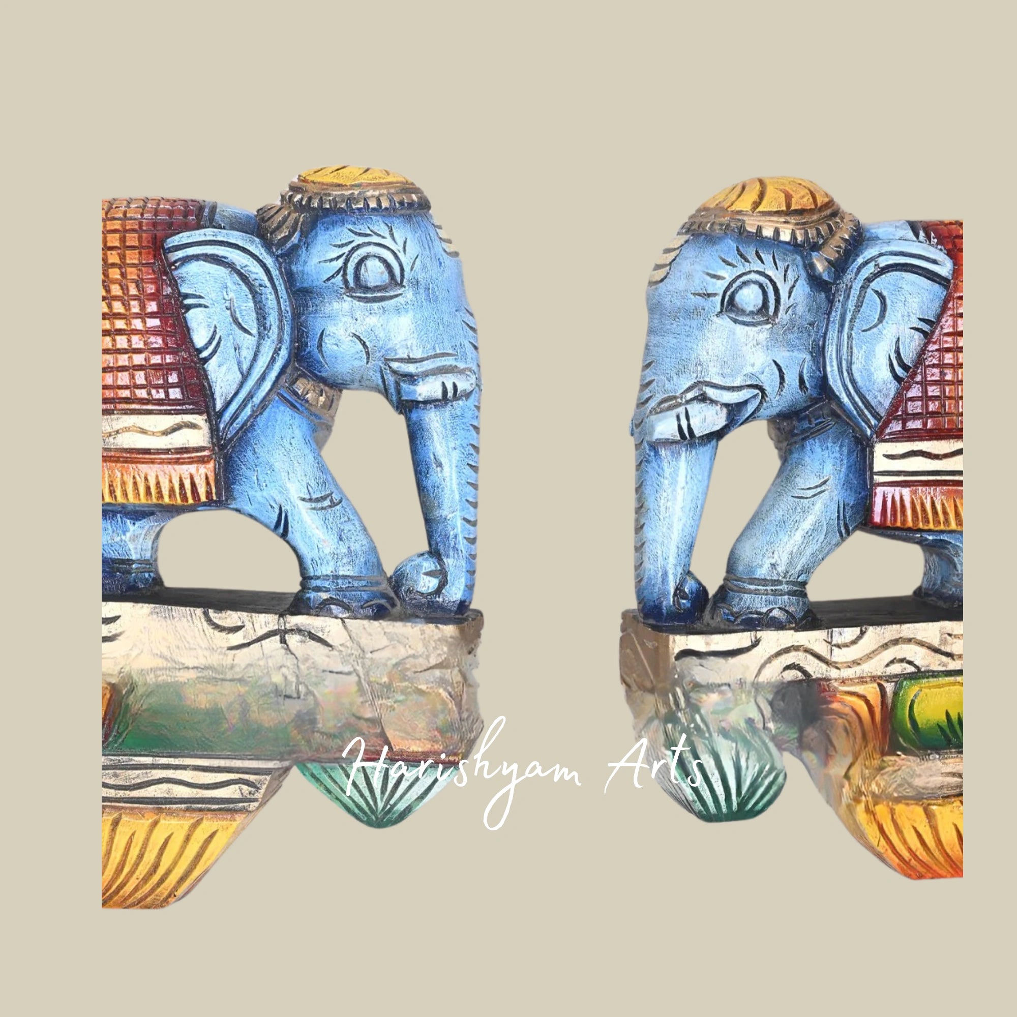 12" Handcrafted Blue Elephant Wooden Door Decor Brackets