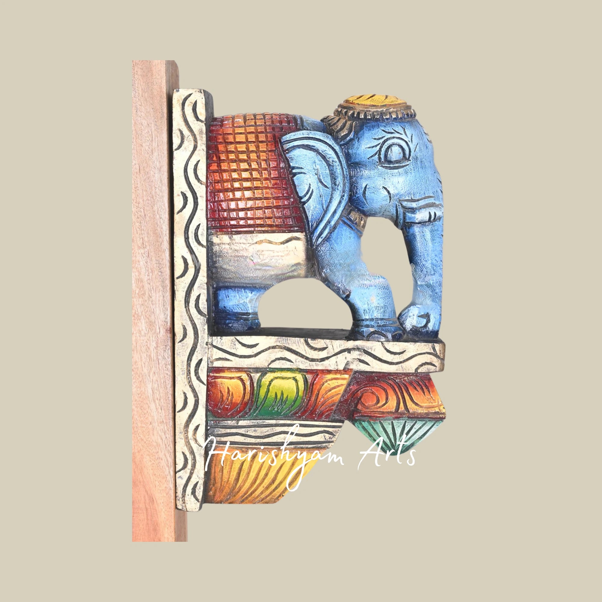 12" Handcrafted Blue Elephant Wooden Door Decor Brackets