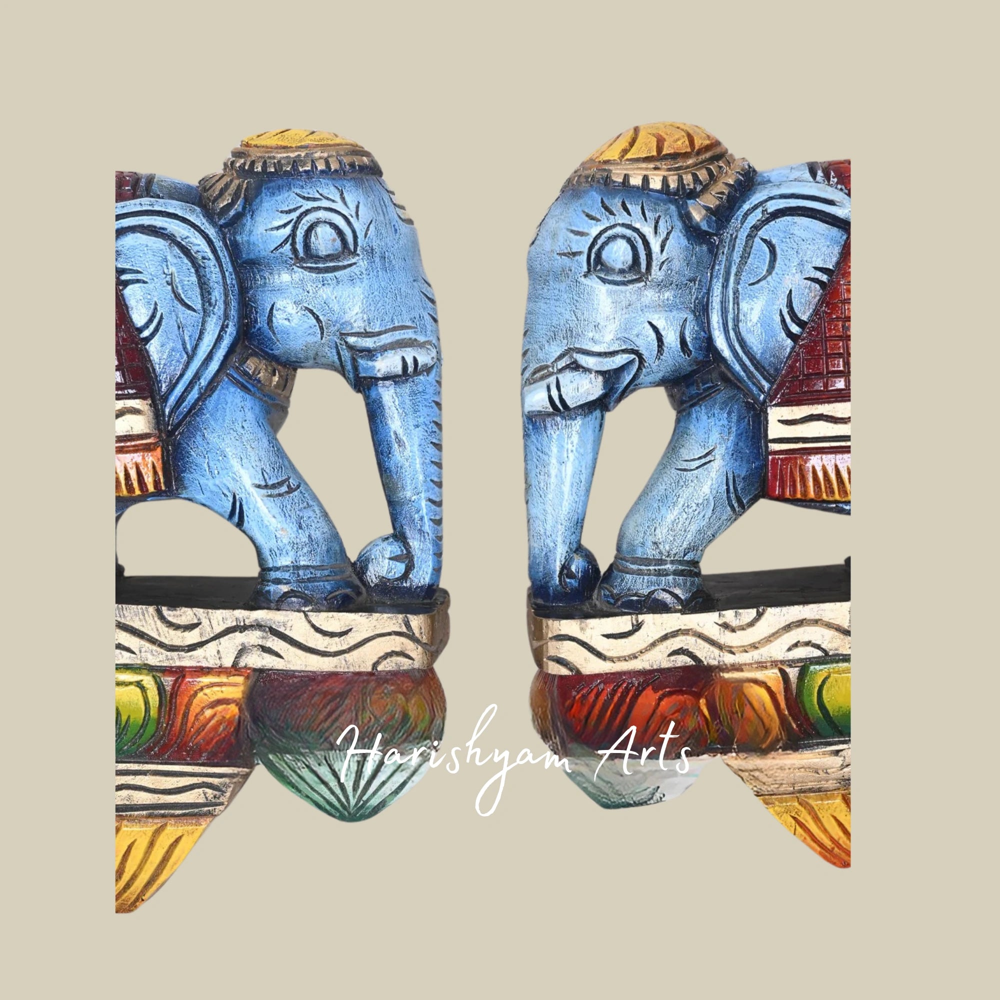 12" Handcrafted Blue Elephant Wooden Door Decor Brackets