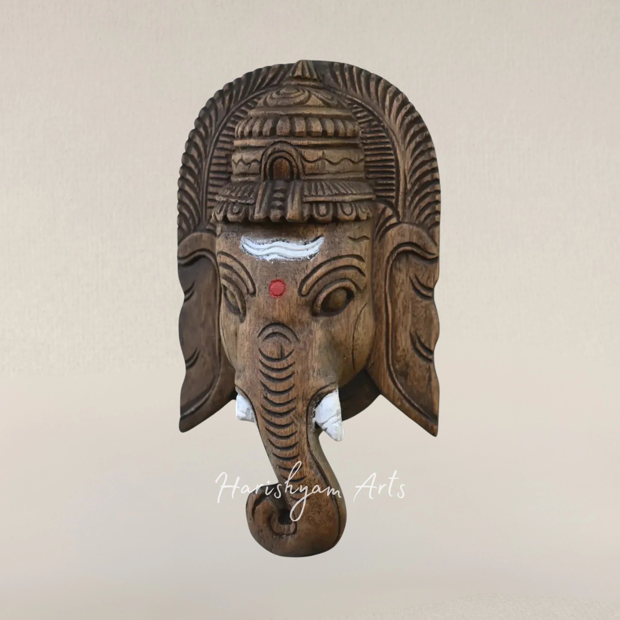 12" Handcrafted Wooden Ganesh Face Mask Wall Hanging