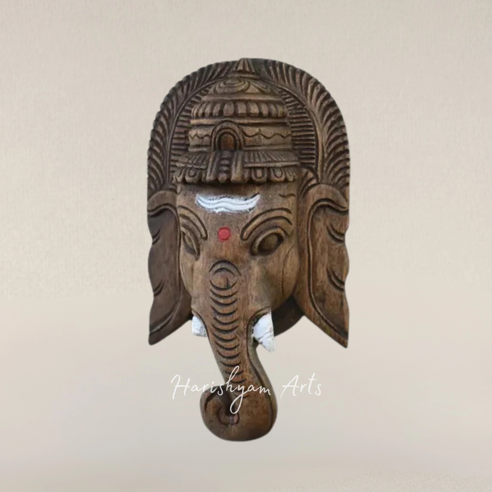 12" Handcrafted Wooden Ganesh Face Mask Wall Hanging
