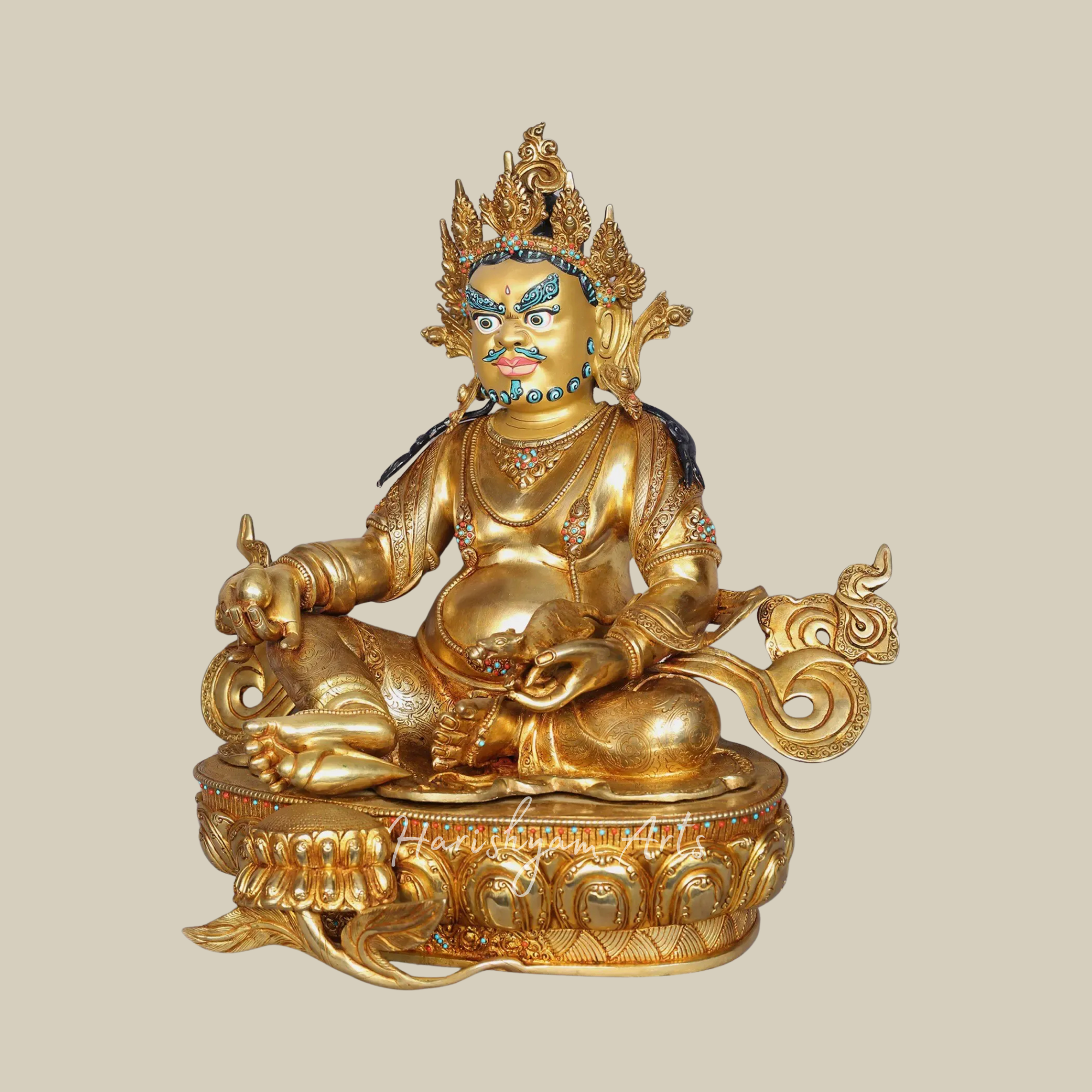 17" Gilded Kubera Prosperity Statue in Traditional Nepalese Craft