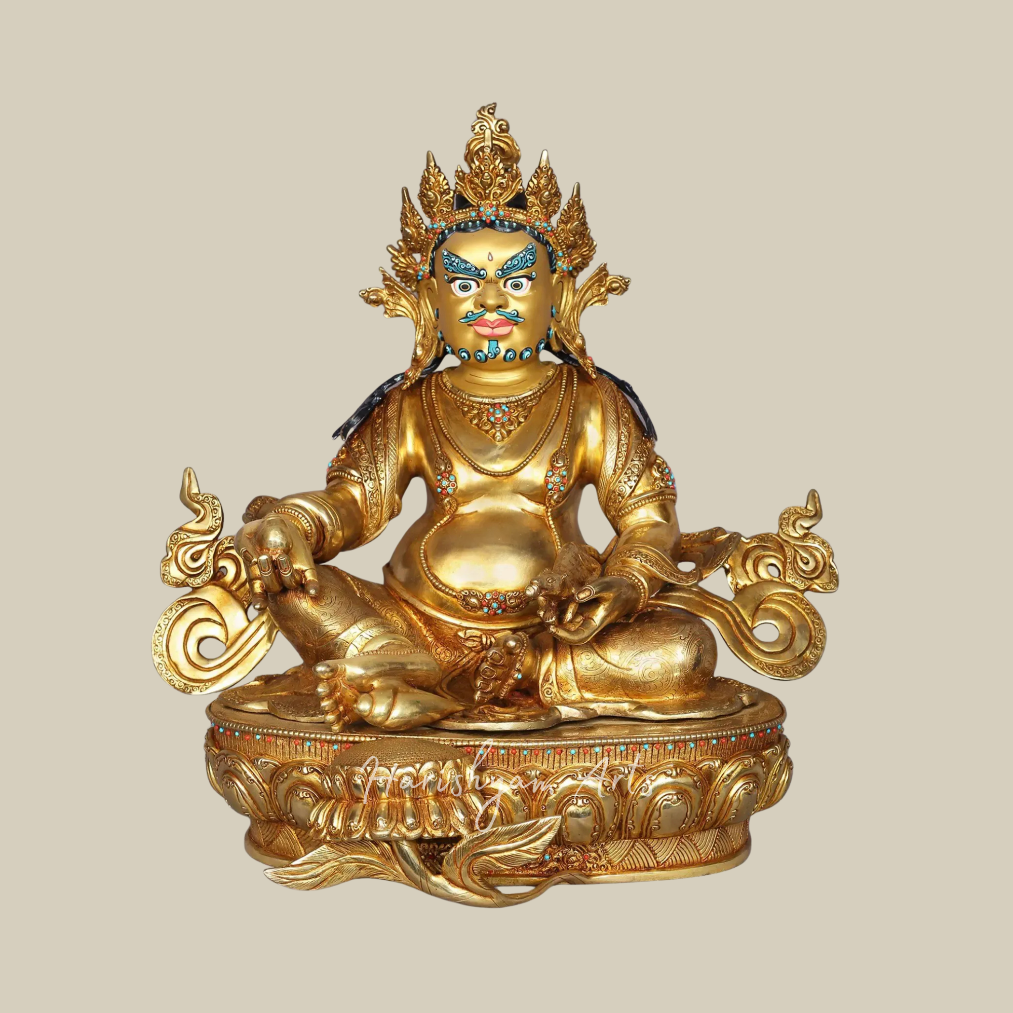 17" Gilded Kubera Prosperity Statue in Traditional Nepalese Craft