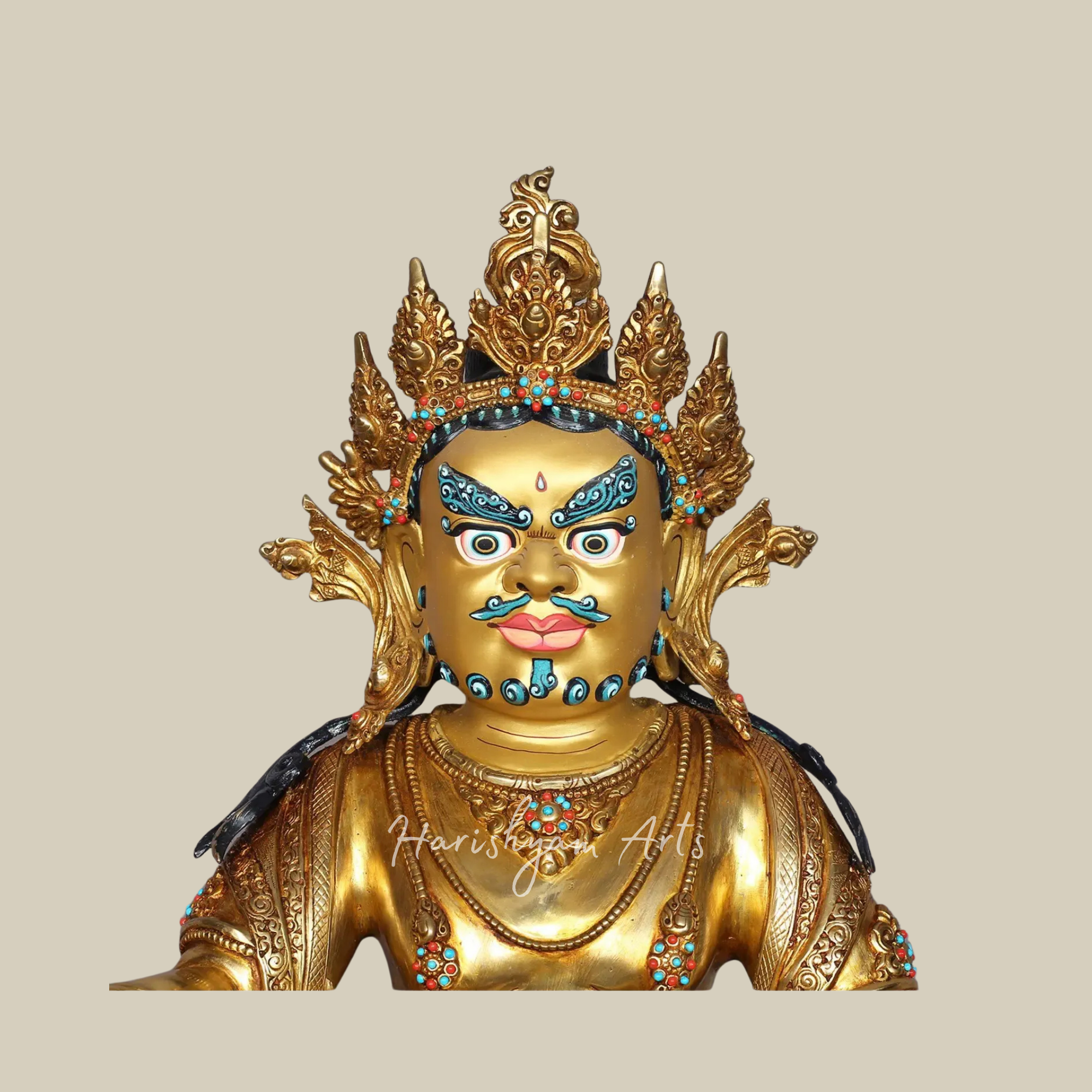 17" Gilded Kubera Prosperity Statue in Traditional Nepalese Craft