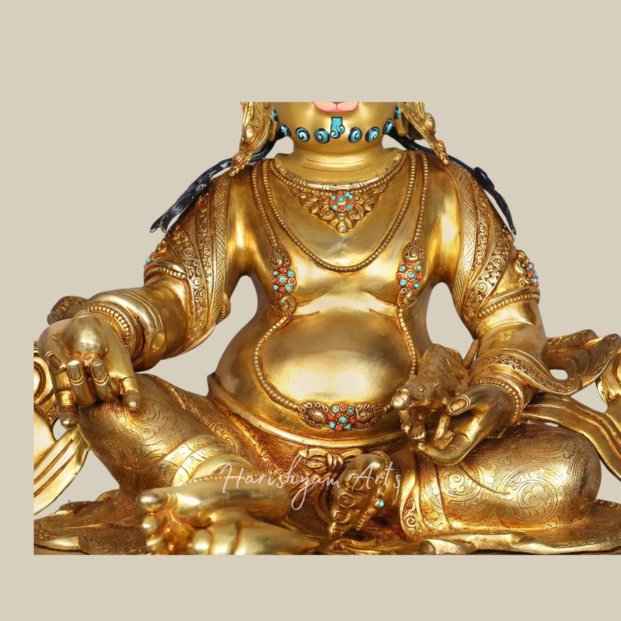 17" Gilded Kubera Prosperity Statue in Traditional Nepalese Craft