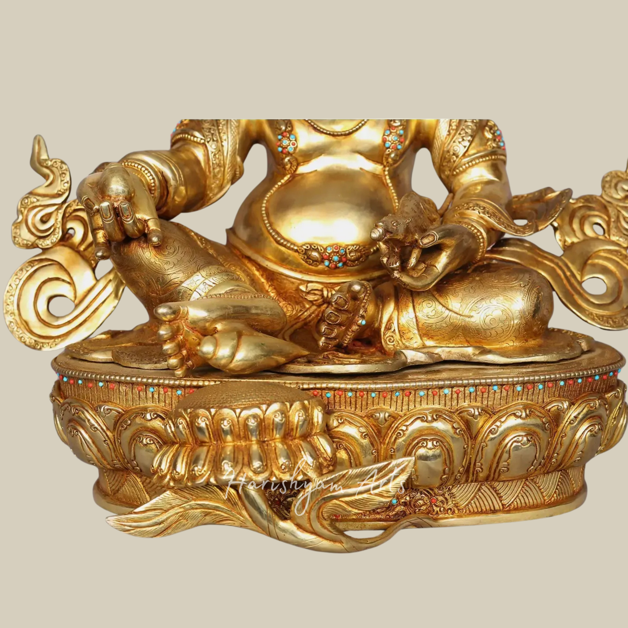 17" Gilded Kubera Prosperity Statue in Traditional Nepalese Craft