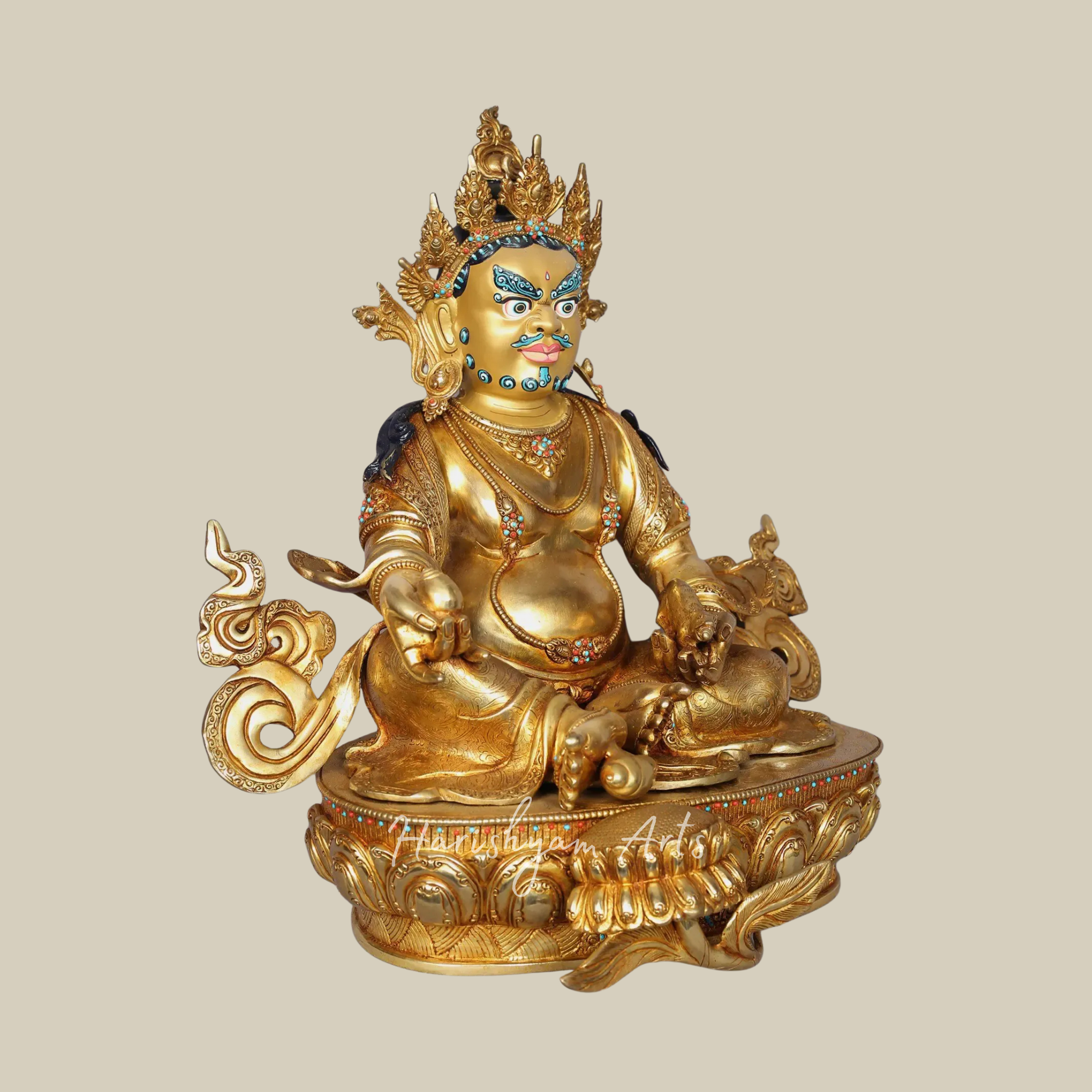 17" Gilded Kubera Prosperity Statue in Traditional Nepalese Craft