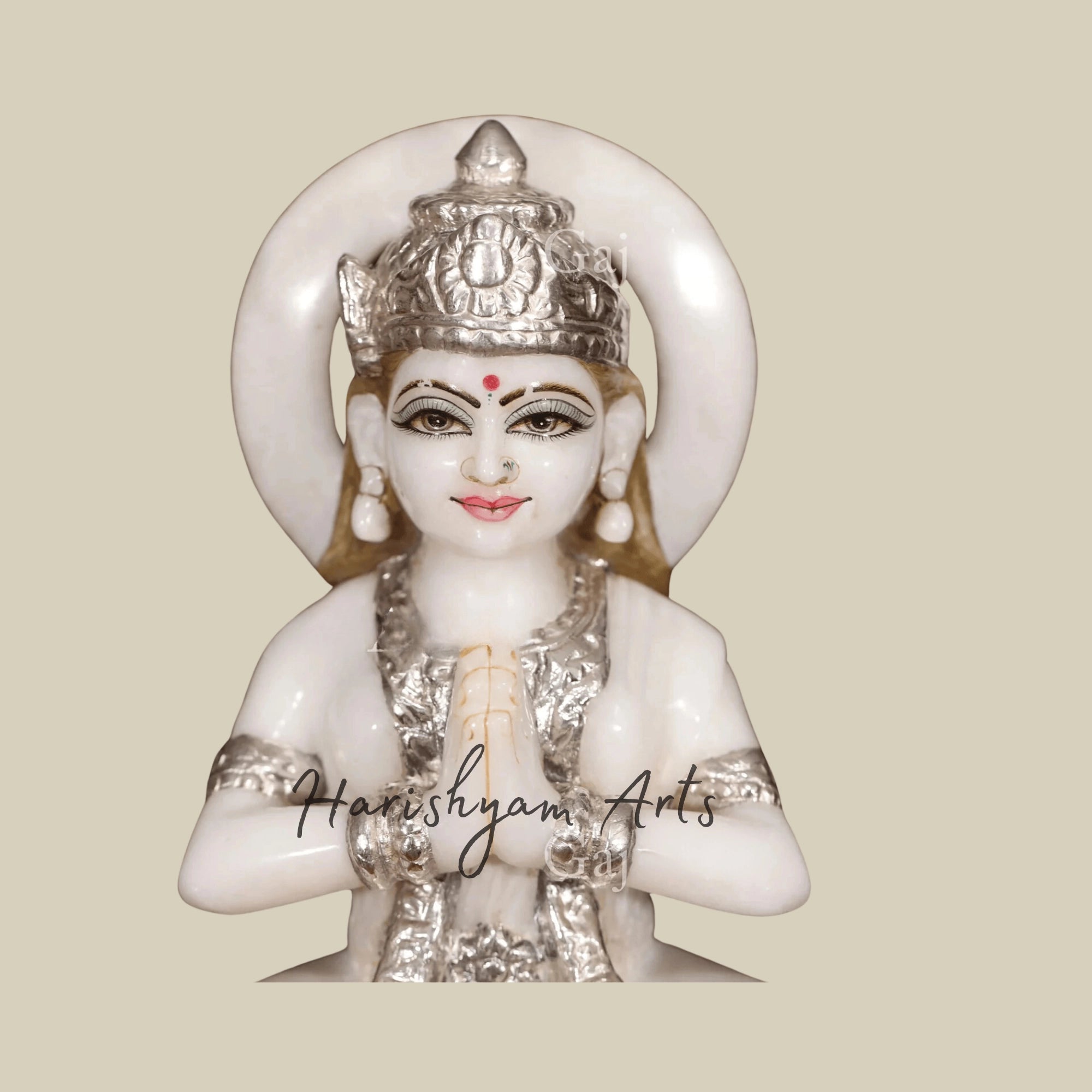 12" Marble Parvati Mata Murti with Silver Work