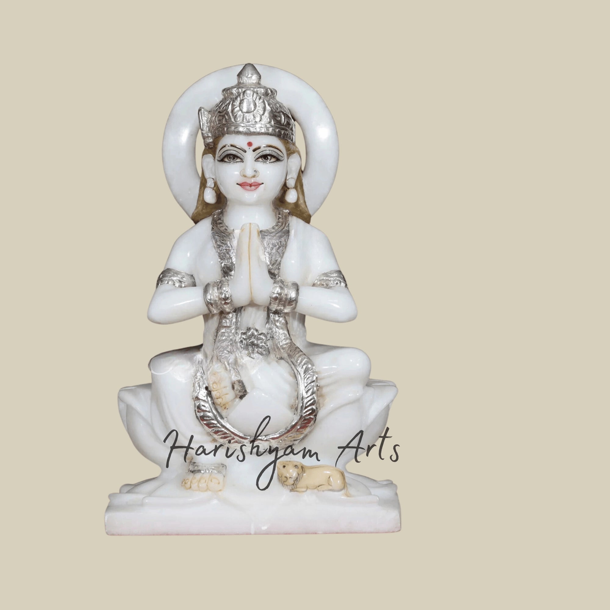 12" Marble Parvati Mata Murti with Silver Work1