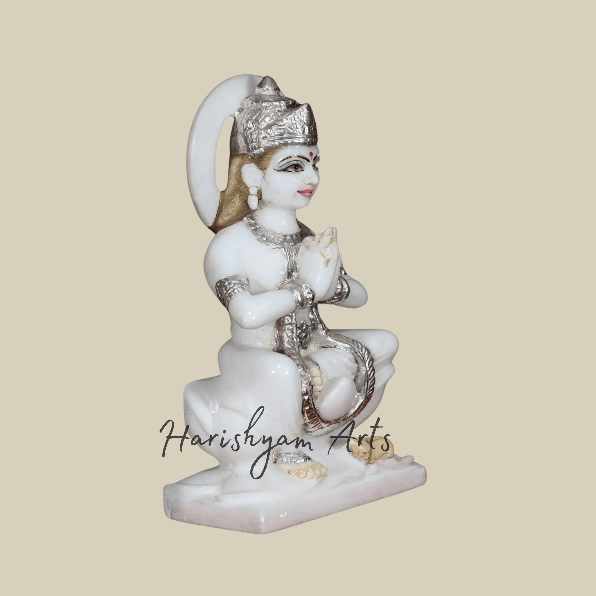 12" Marble Parvati Mata Murti with Silver Work2