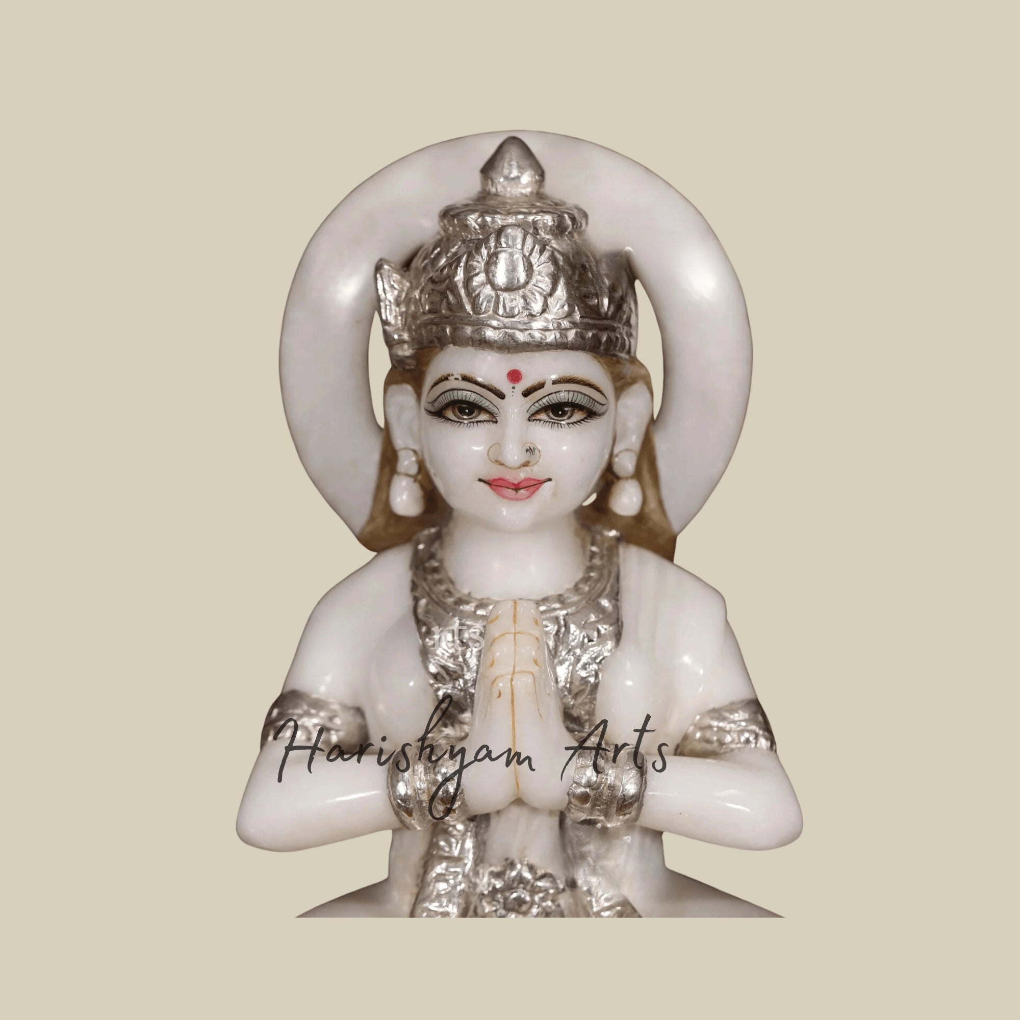 12" Marble Parvati Mata Murti with Silver Work3