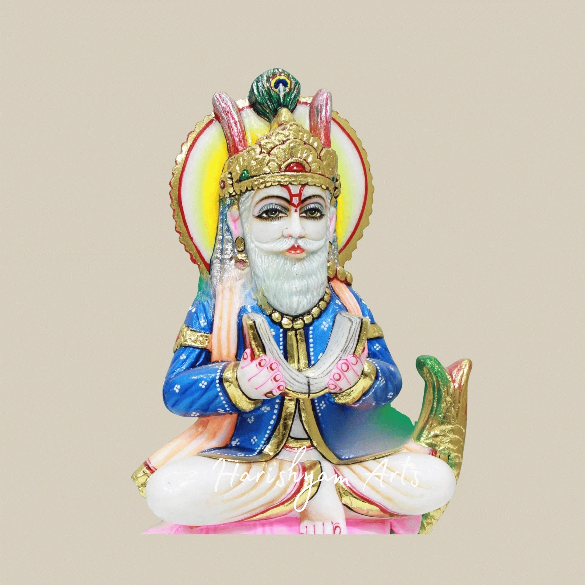 12" Jhule Lal Ji Marble Sculpture Perfect For Puja Rooms Shrines And Temples