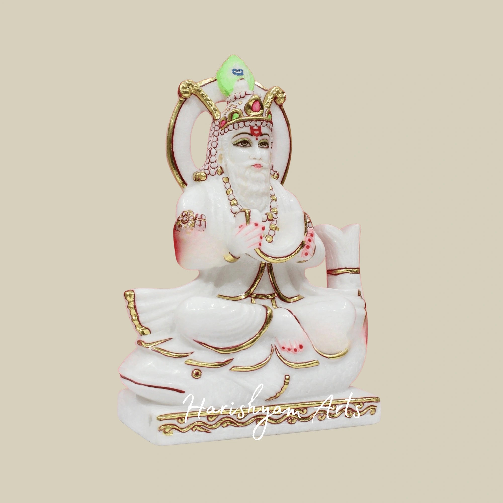 12" Jhulelal Ji Marble Statue Handmade In Genuine Makrana Marble For Devotees